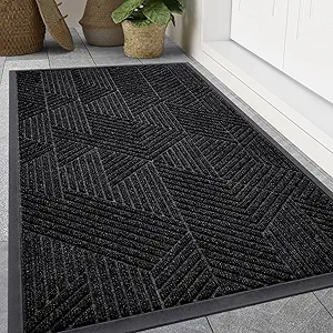 Smiry Front Door Mat Outside Entrance, Heavy Duty Sturdy Natural Rubber Doormat, Trap Dirt and Moisture, Easy Clean Low Profile Welcome Floor Mats for Indoor Outdoor Entry, 47x24 Inch, Black