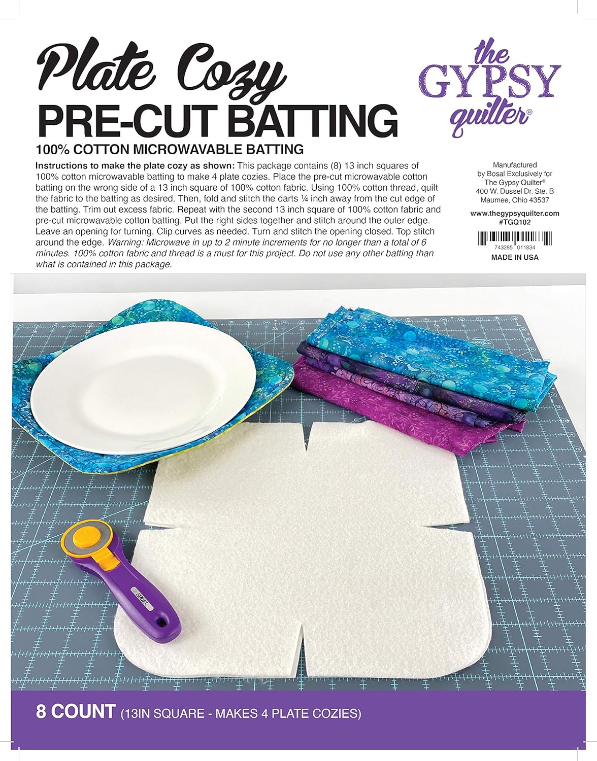 Gypsy Quilter Plate Cozy Pre Cut Batting 8ct