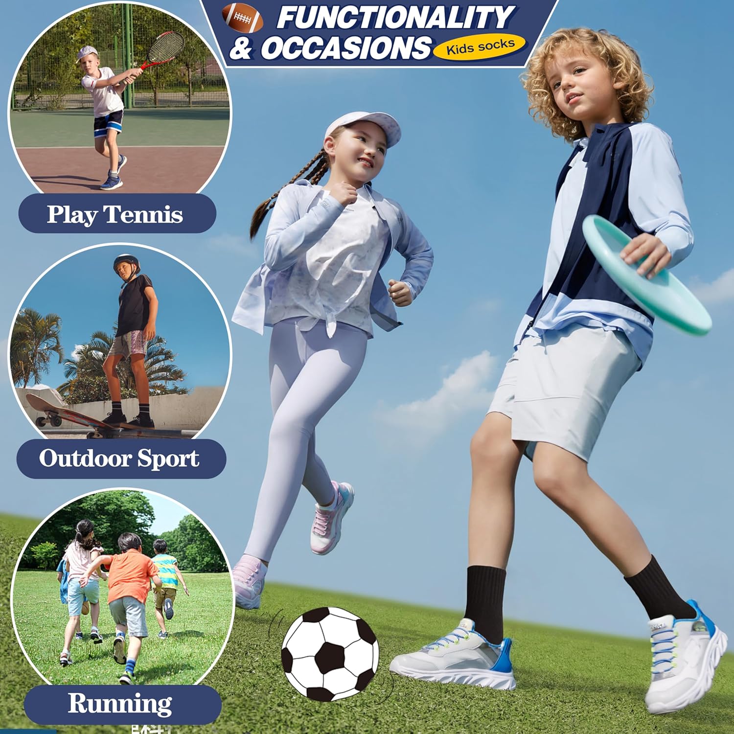 MOGGEI Boys Kids Girls Athletic Socks Basketball Sport Youth Crew Cotton Breathable Outdoor Socks 6 Pairs - Image 6