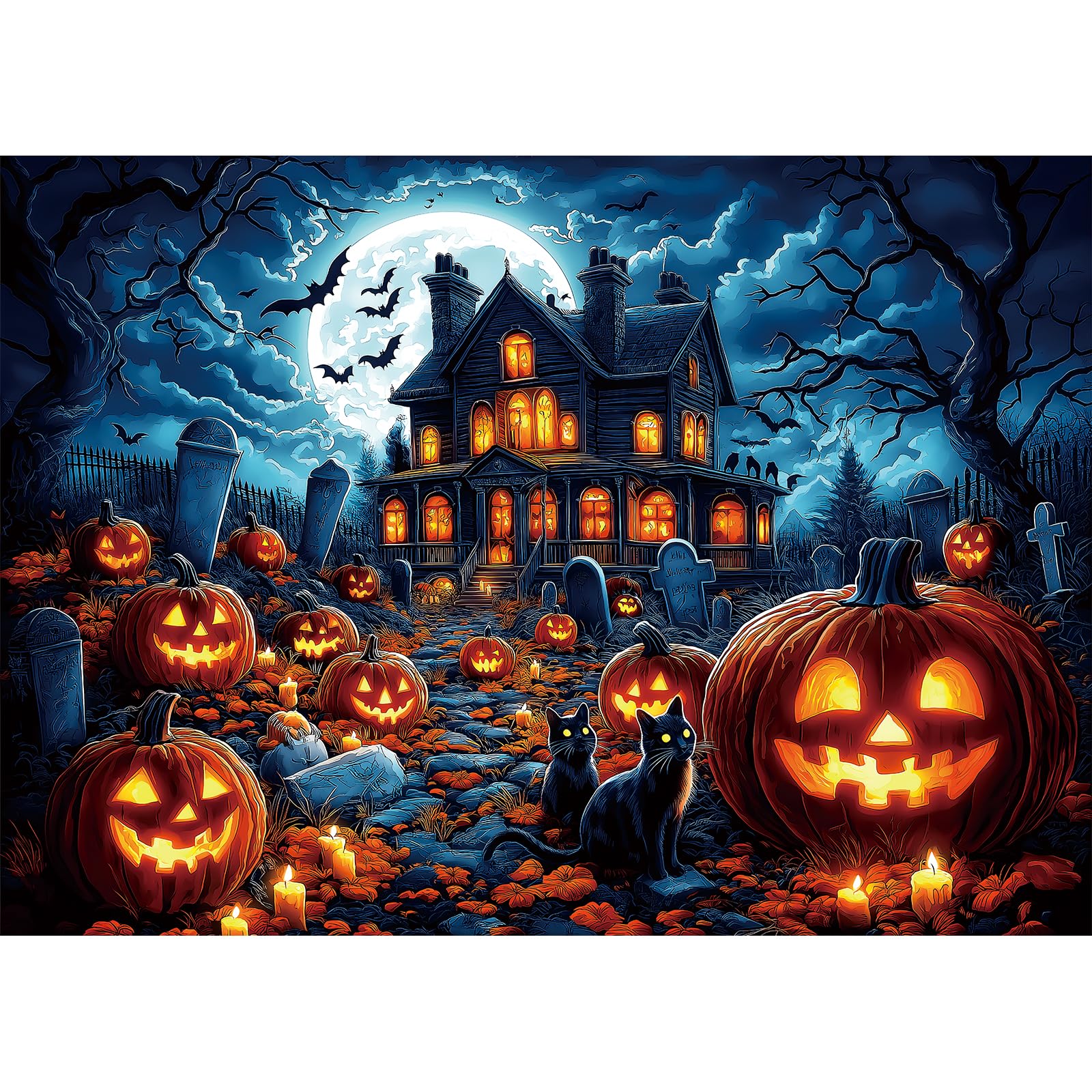 Halloween Haunted House 1000 Piece Jigsaw Puzzle for Adults - Spooky Night Graveyard Scene Challenging 1000-Piece Puzzle for Adults &amp; Teens - Premium Quality with Reference Poster