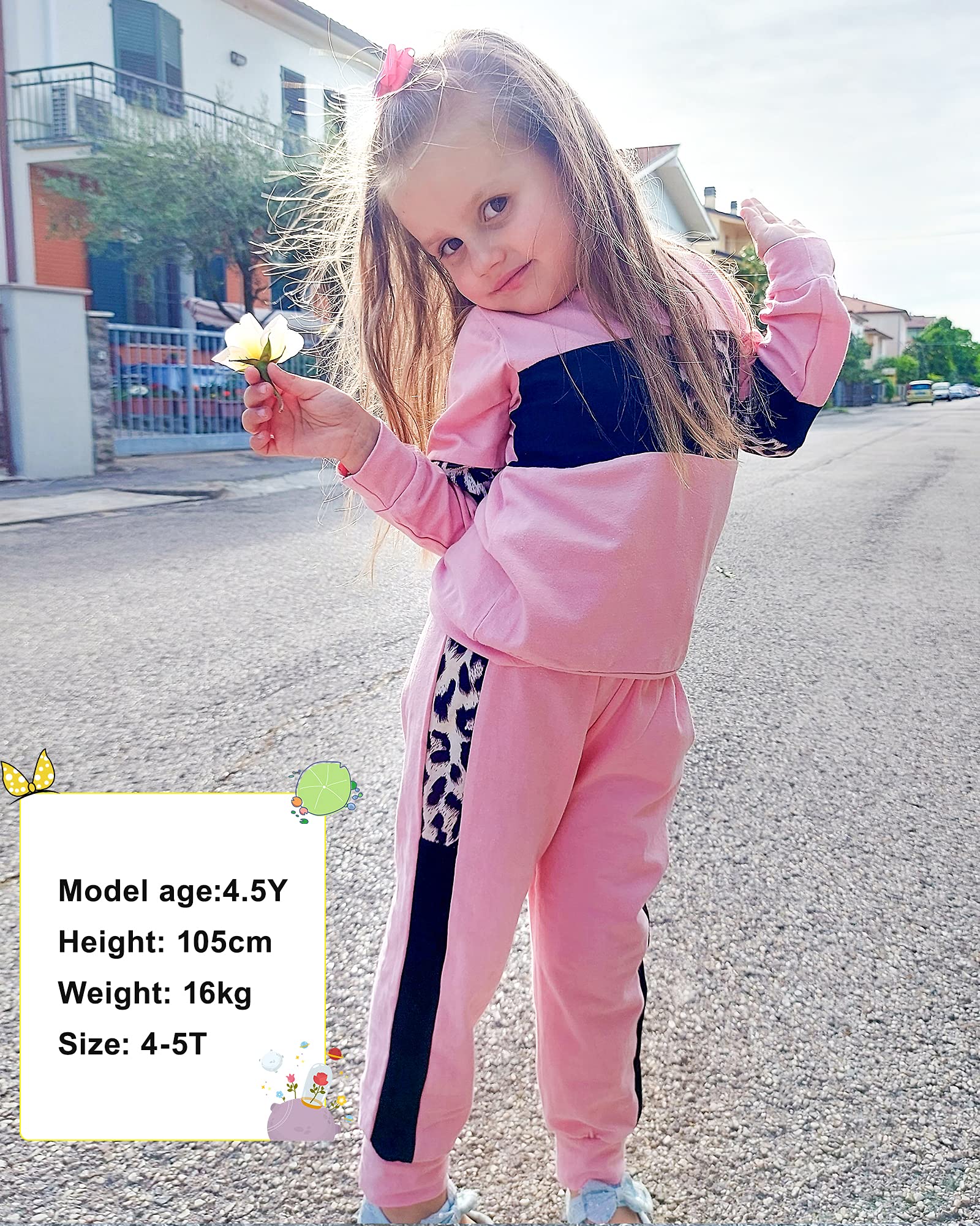 WESIDOM Conjunto de ropa para bebé, 2 piezas, ropa de otoño de manga larga, conjuntos de suéter para niña pequeña, Rosa y leopardo, 2-3T