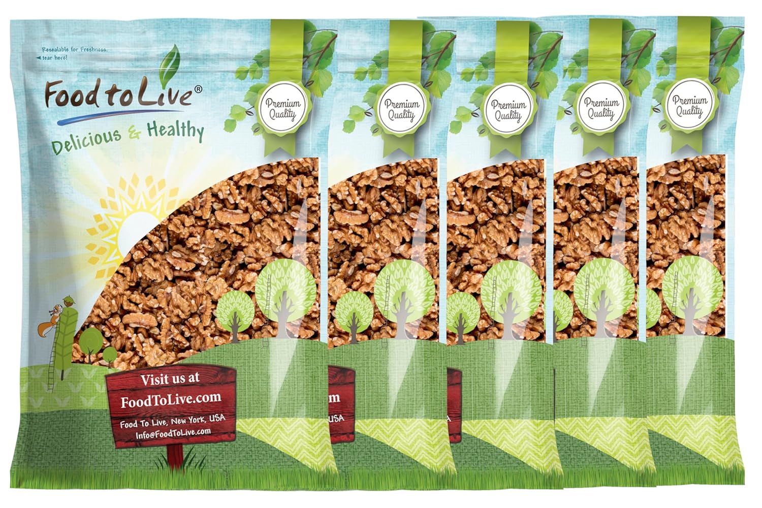 Food to Live - California Walnuts, 25 Pounds Halves & Pieces, Raw, Unsalted, Shelled, Kosher, Vegan, Sirtfood, Bulk. Rich in Omega-3 Fatty Acids, Protein