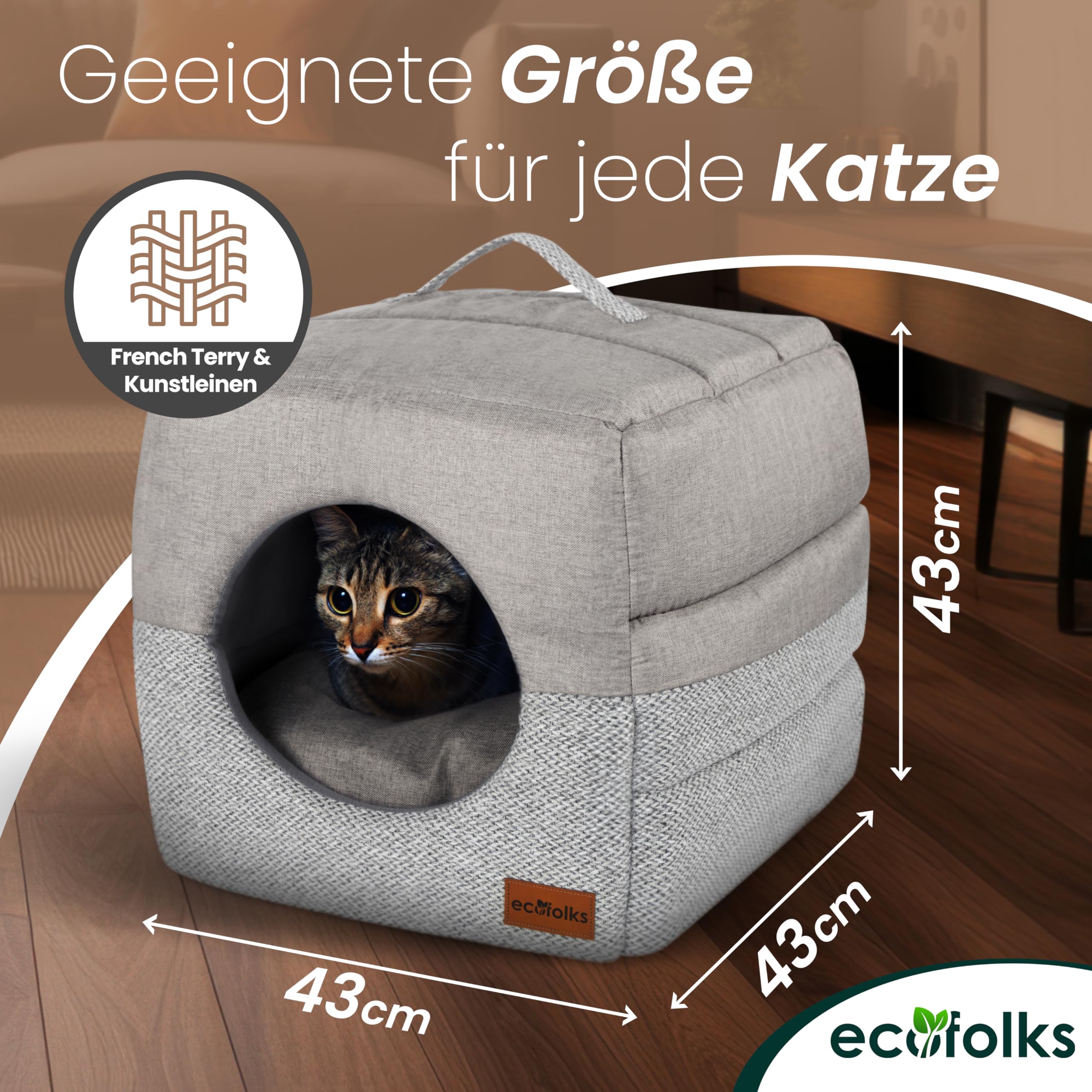 3in1 antibakterielles Katzenbett, Katzenhöhle | Sofa & Kuschelbett – wandelbar, stylisch & platzsparend | Perfekt für Moderne Wohnräume