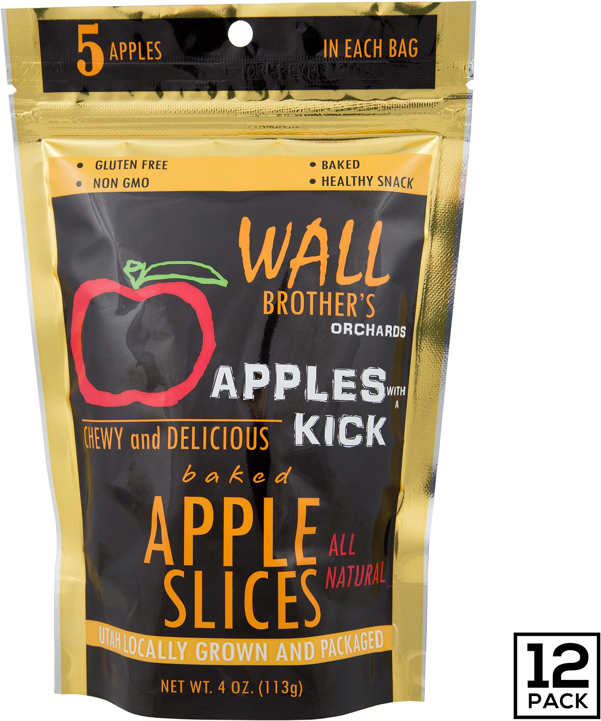 Baked Apple Slices by Wall Brother's Orchards – Best Apples Slices with A Kick, Four Bold New Flavors, Chewy Delicious & Sweet, Farm Fresh, Non-GMO, Gluten Free - All Natural, 4 oz (12 Pack)