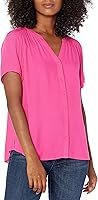 Amazon Essentials Women's Relaxed-Fit Short-Sleeve Woven Blouse - Breathable 100% Viscose, Versatile Everyday Button-Down Top