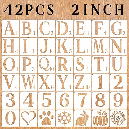 Miniatura 8 de Plantillas de letras de 6 pulgadas, 42 plantillas de Scrabble para pintar en pared de madera, decoración del hogar, proyectos de manualidades, tela