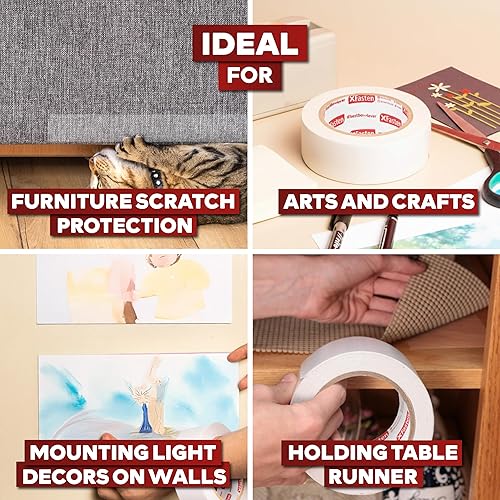 Miniatura 4 de XFasten Cinta adhesiva de doble cara transparente, extraíble, 1 pulgada por 20 yardas, paquete de 3, ideal como cinta de envoltura de regalo, para