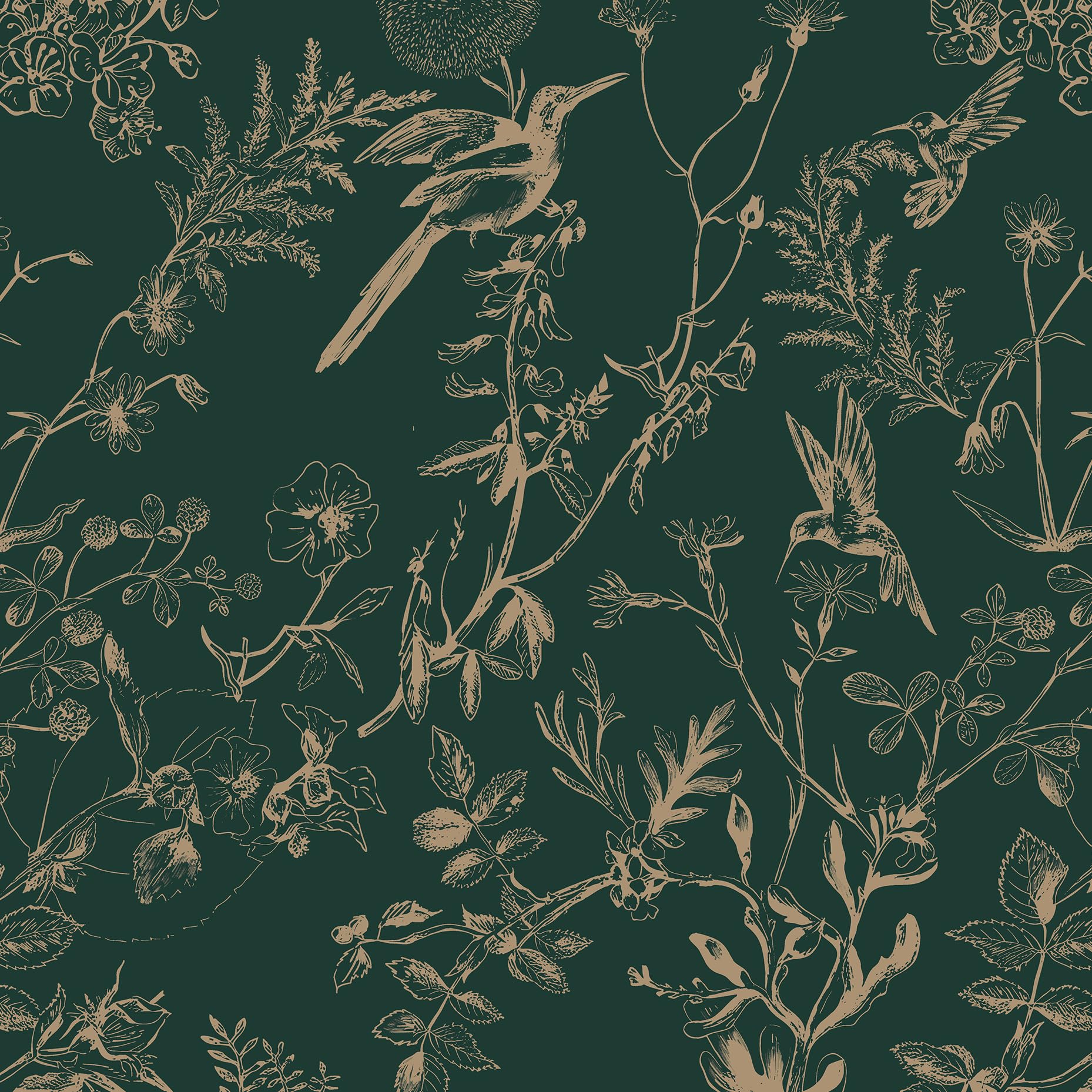Timeet Selbstklebende Tapete Grün 41x1000cm Klebetapete Selbstklebend Vintage Möbelfolie Pflanze Vögel Blumen Blätter Vinyl Wasserdichte Klebefolie für Schlafzimmer Wohnzimmer Küche Wand Möbel