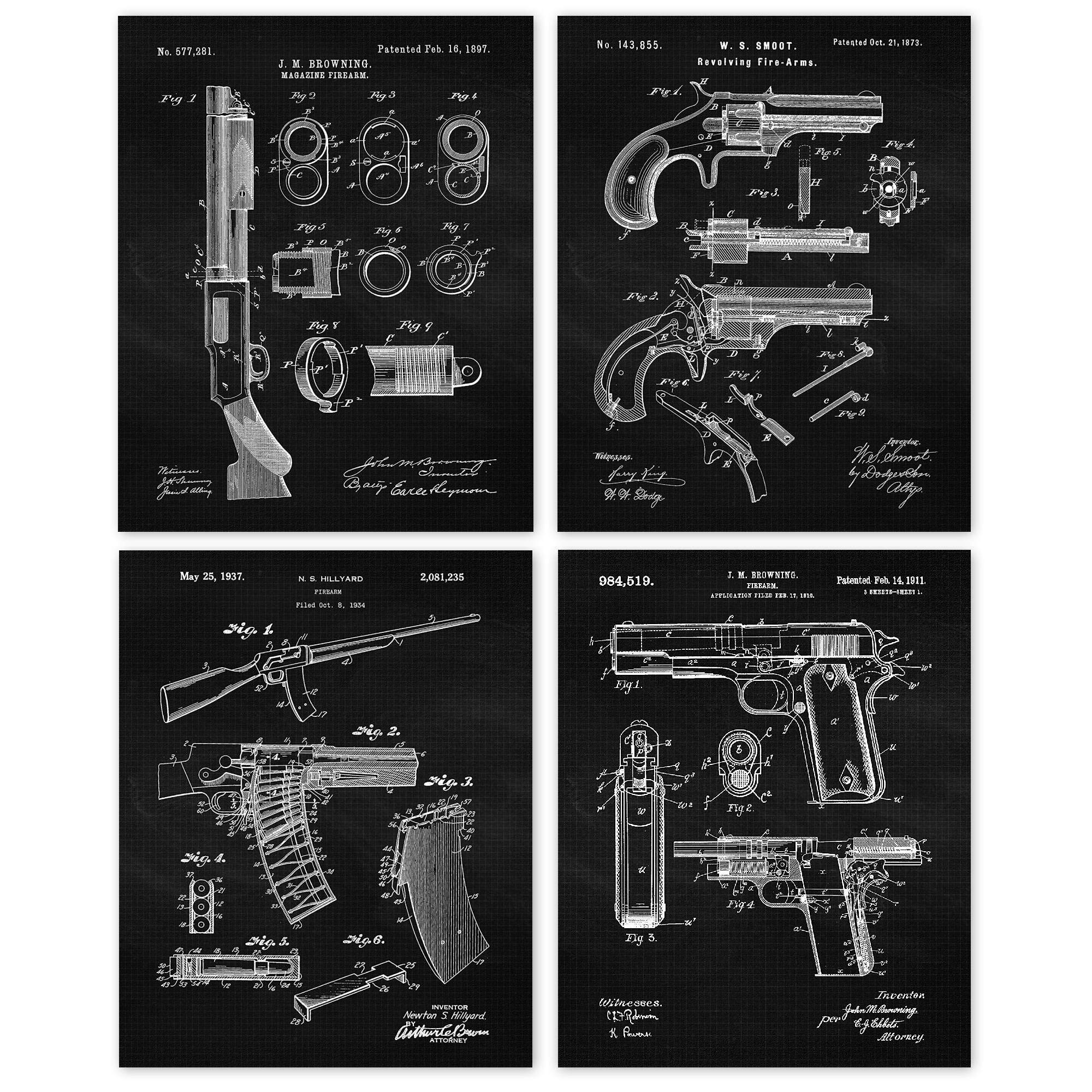 Vintage Remington Patent Prints, 4 (8x10) Unframed Photos, Wall Art Decor Gift for Home Rifle Guns Office Gears Garage Student Teacher Coach Cowboys Ammo Target Range Safety Training Instructor Fans