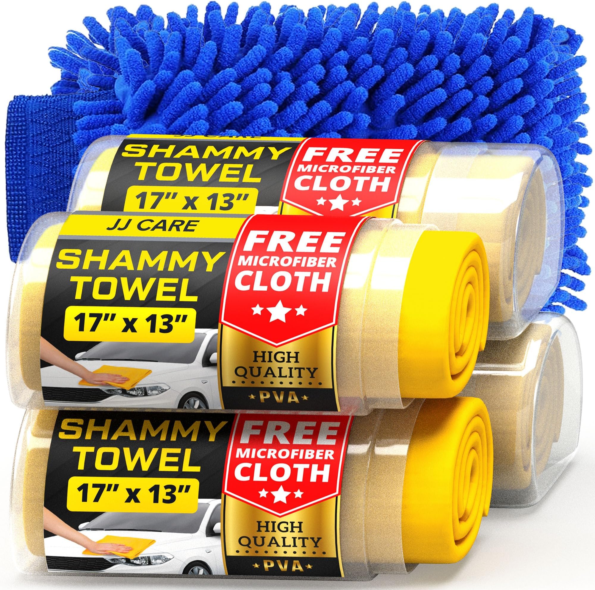 JJ CARE Chamois Cloth (4 PCS), Super Absorbent Chamois Cloth for Car with Microfiber