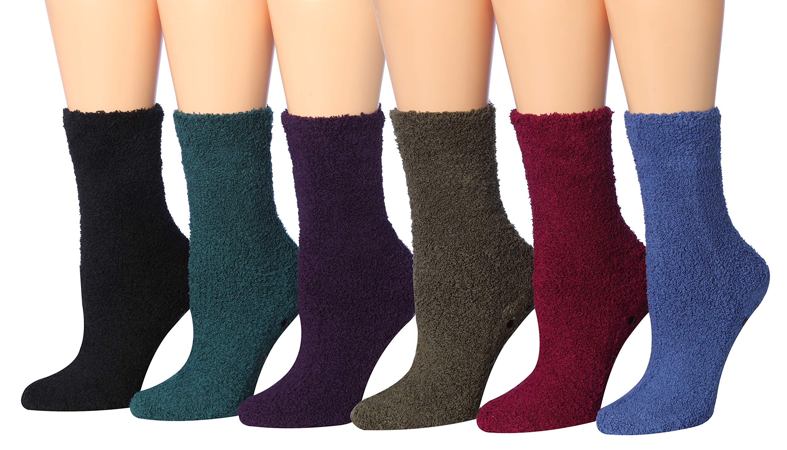 Tipi Toe Womens 6 Pack Cozy Microfiber Anti-Skid Fuzzy Crew Socks