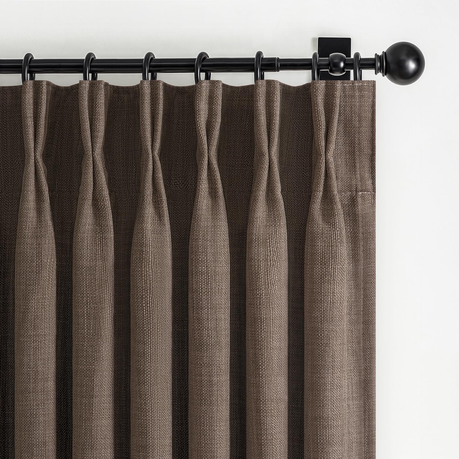 Blackout Dark Brown Bedroom Curtains 84 Inches Long 2 Panels Set, Memory Trained Pinch Pleated Dual Layer Linen Insulated Sound Dampening Modern Windows Curtain for Dining Room Darkening 7FT Length