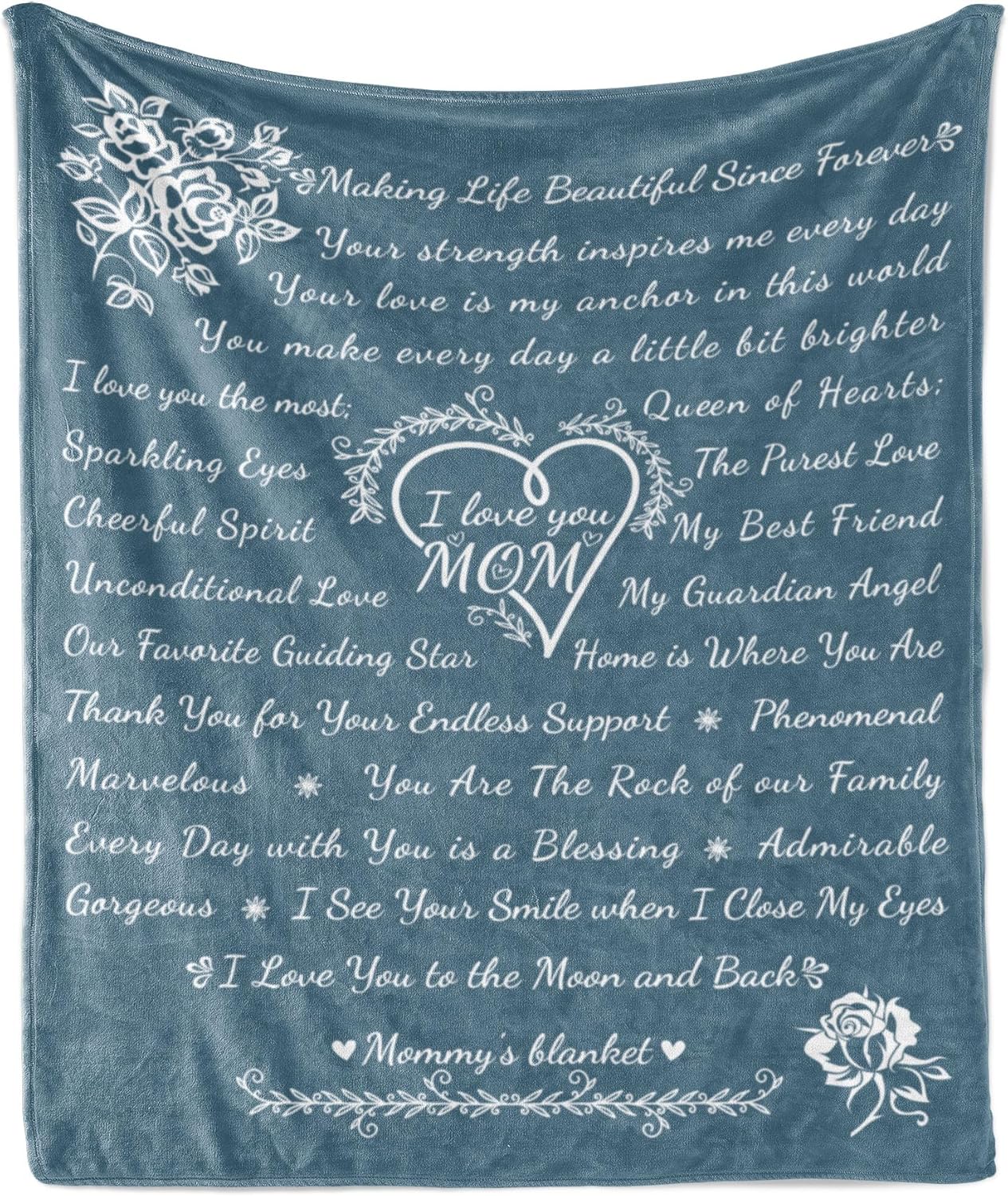 Ambesonne Mom Gift Blanket, Custom Present for Birthday Mother's Day & Christmas from Daughter Son, Flannel Fleece Bed & Throw Cover Filled with Appreciation Love Words, 50" x 60", Red