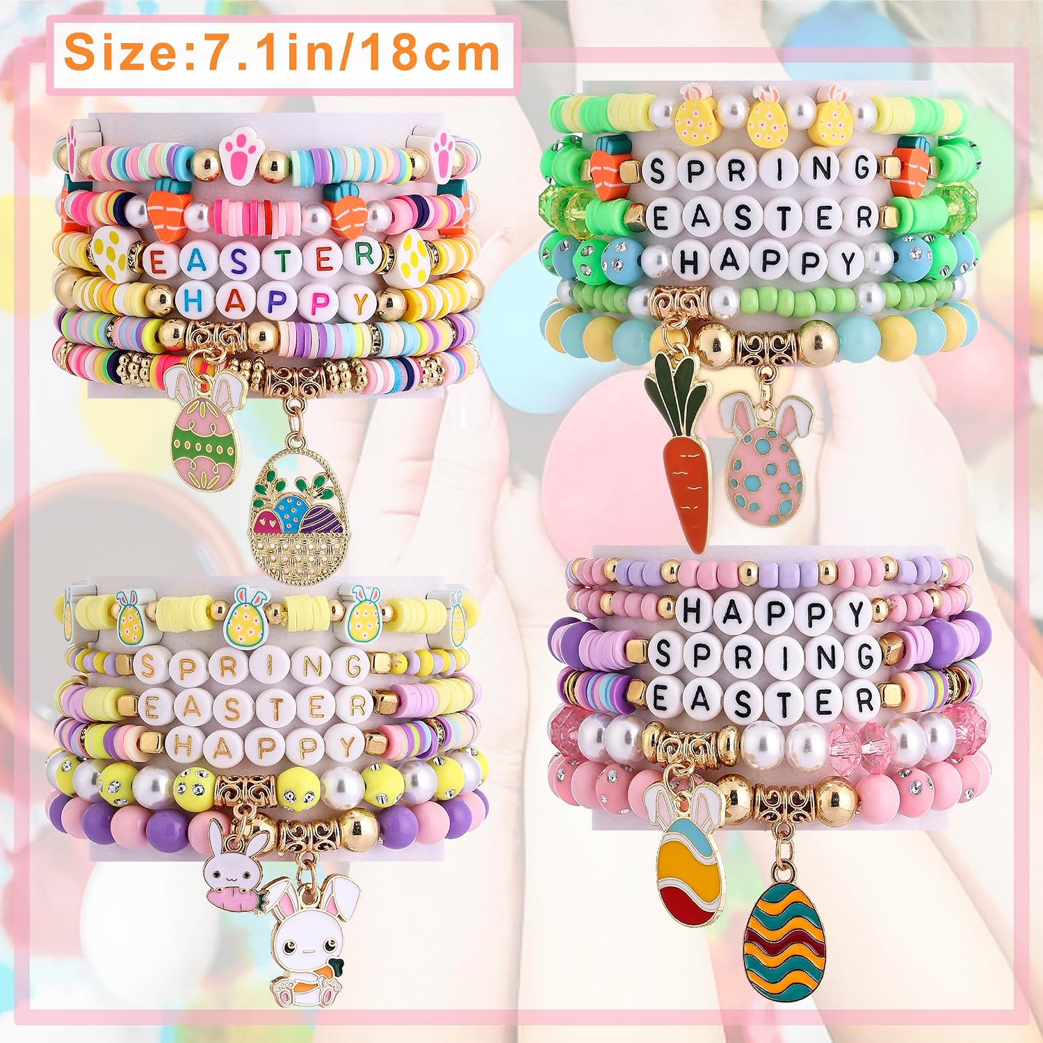 24Pcs Beaded Friendship Bracelets for Women Bulk Handmade Stackable Clay Beads Bracelets Halloween Thanksgiving Christmas Jewelry for Women image 4