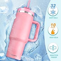 Vista 3 de 40 oz Tumbler with Handle and Straw, 2 in 1 Lid, Vacuum Insulated Stainless Steel Double Wall Water Bottle Travel Mug - Holiday Gifts for Women Men