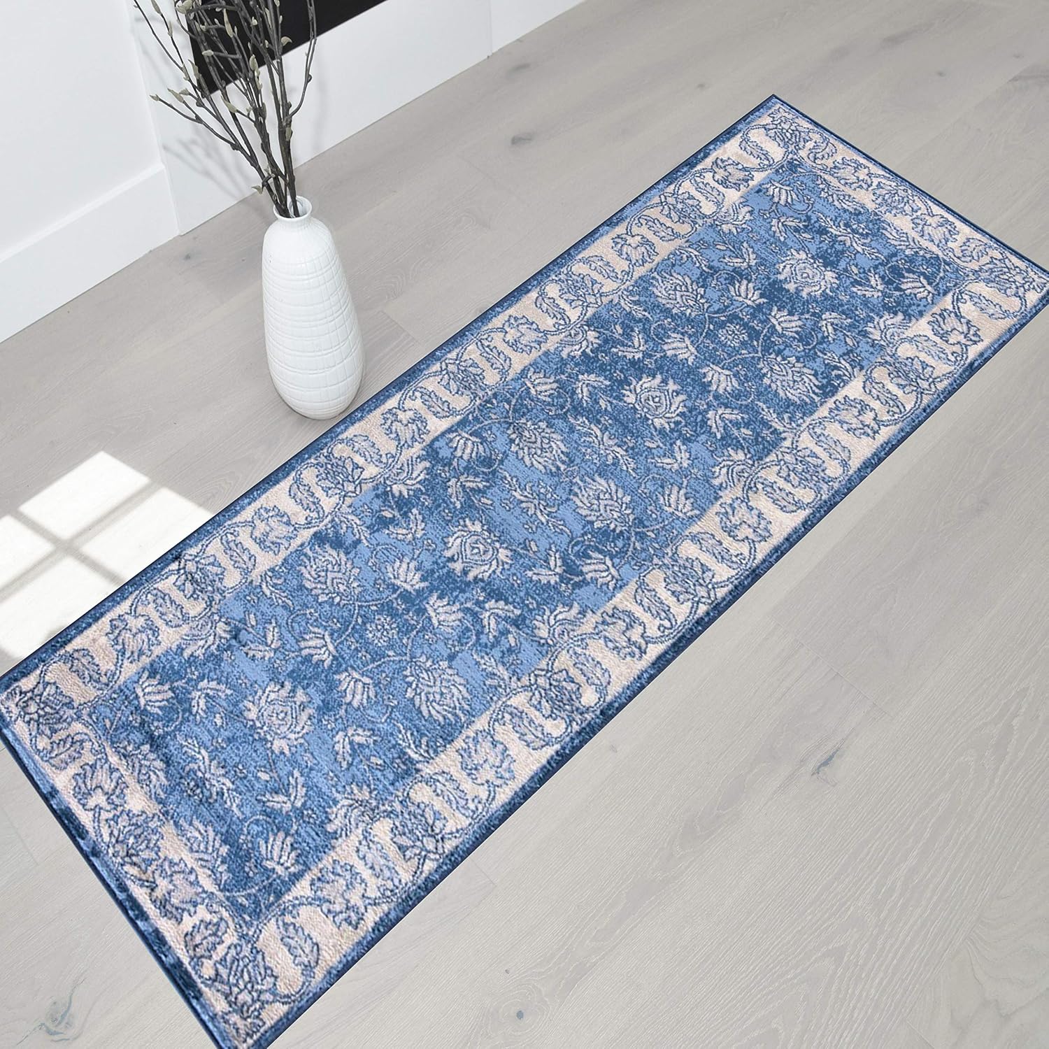 HR Modern Bohemian Soft Touch Rug Runner Area Rugs, Blue Silver and Gray