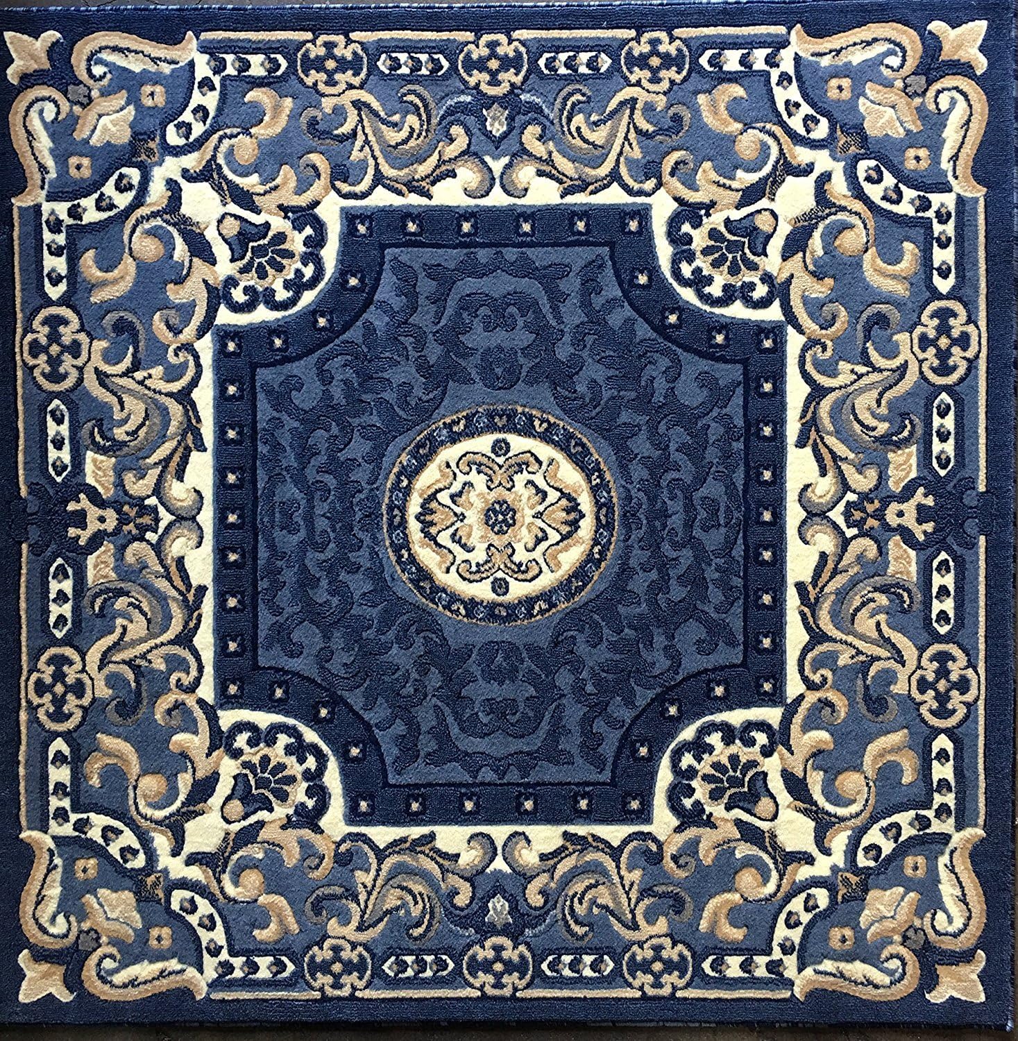 Traditional Square Persian Area Rug Light Blue Carpet King Design 101 (7 Feet 3 Inch X 7 Feet 3 Inch)