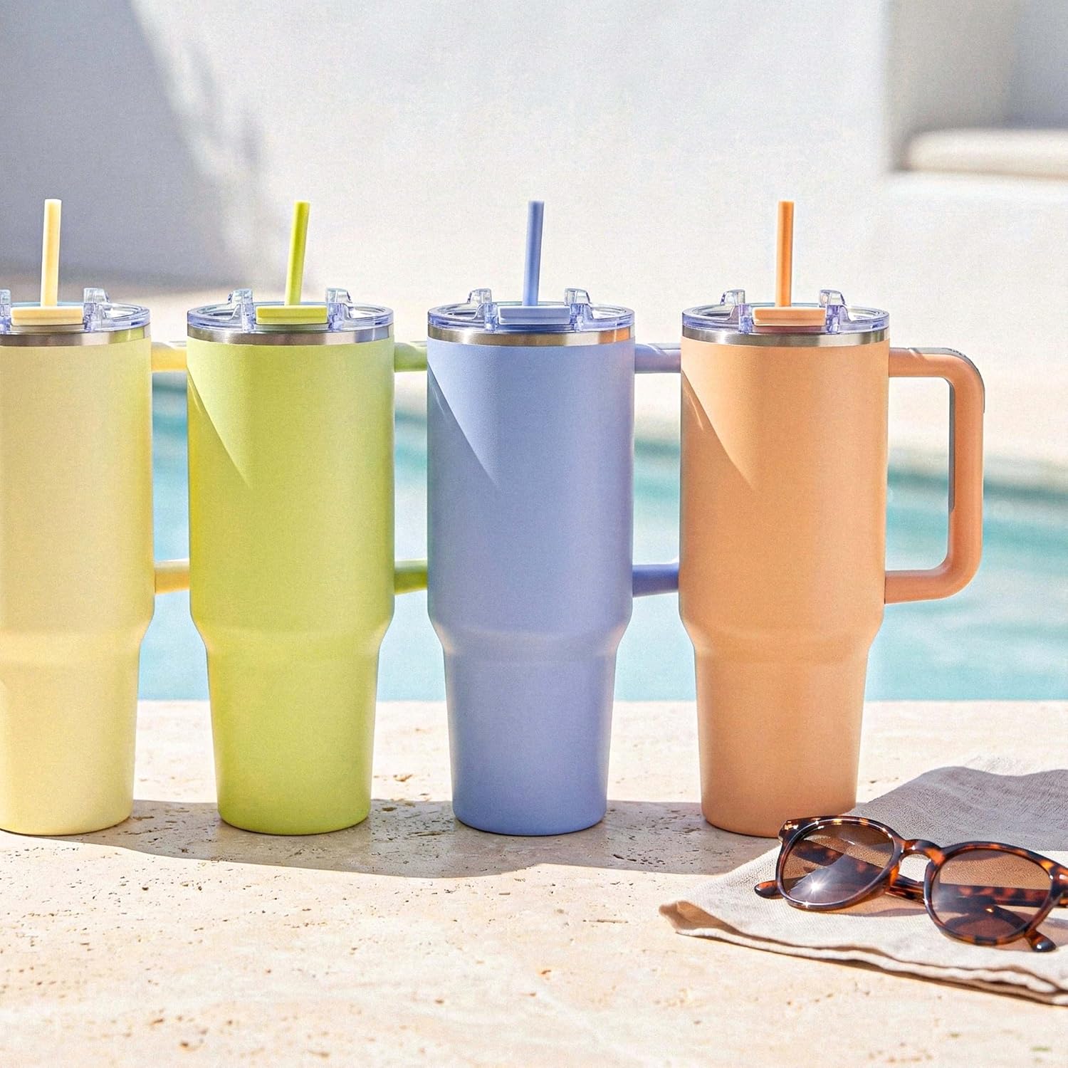 Hogg Big Swig 40oz Tumbler with Handle and Straw - Lemon Cream, 40 oz Tumbler, Insulated Cup with Handle, 40oz Water Bottle with Straw, Thermal Cups, Leak Proof Lid, Travel Mugs, Stainless Steel image 2