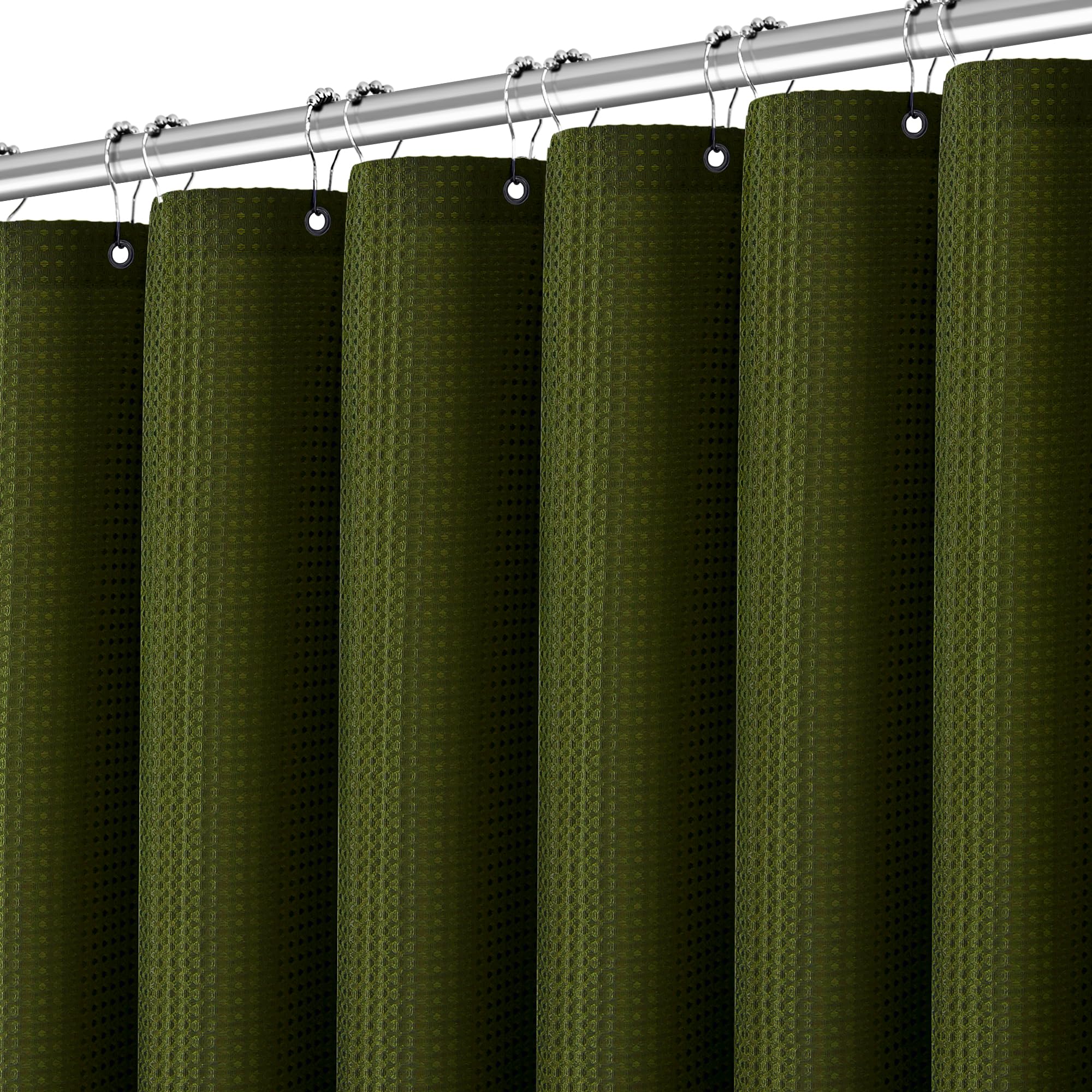 PANGSINNE Long Waffle Army Green Shower Curtain, Heavy Duty Fabric Shower Curtain with Waffle Weave Hotel Quality Bathroom Shower Curtains, 72 x 78 Inches — image 1