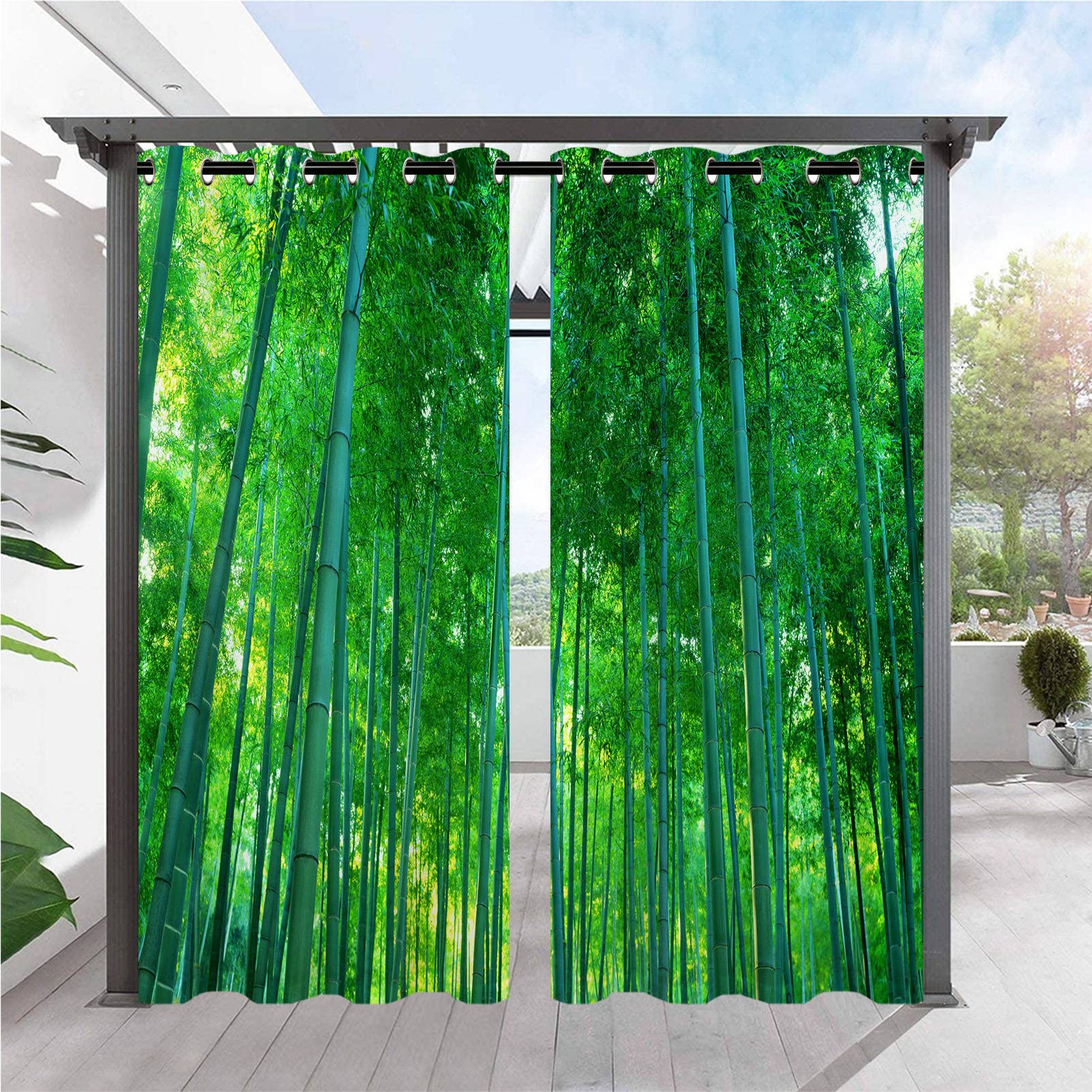 ANHOPE Outdoor Curtains Waterproof Eyelet Ring Top Drapes Nature Scenery Green Bamboo Forest Print Pattern Privacy Outside Curtains for Garden Patio Gazebo Pergola Porch Pool 2 Panels 52 x 108 Inch โ image 1