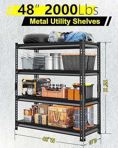 Miniatura 2 de Estantes de garaje utilitarios resistentes – 48 pulgadas de ancho, 2,000 libras de acero de metal industrial, estantes de almacenamiento industrial,