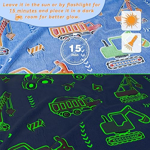 Miniatura 4 de LOKOZ Manta de Construcción Manta de Camión que Brilla en la Oscuridad Manta de Forro Polar para Niños Mantas Lindas de Construcción para Niños
