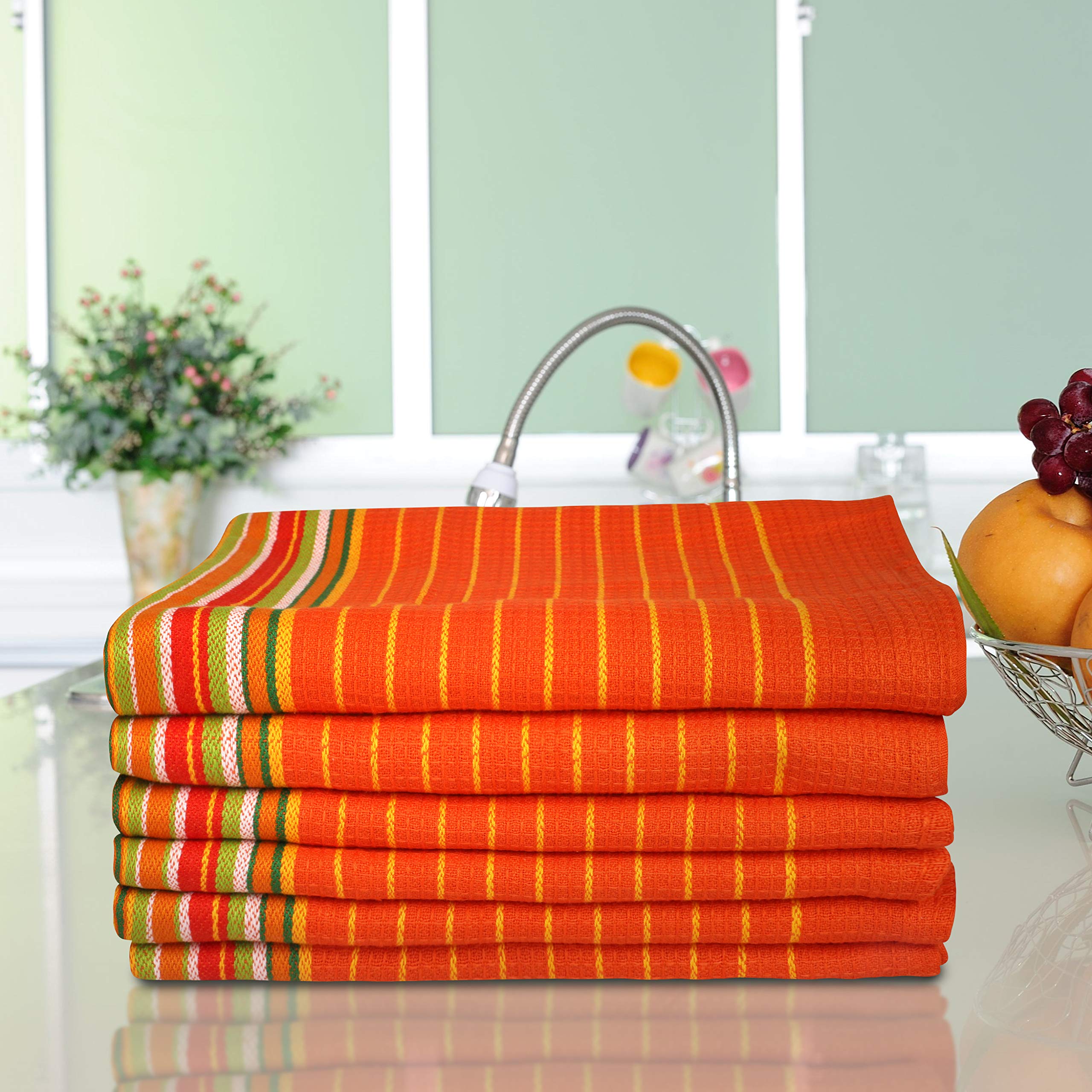 Urban Villa Kitchen Towels, Set Of 12 - 100% Cotton, 20x30 Inch, Waffle Stripes, Ultra Absorbent