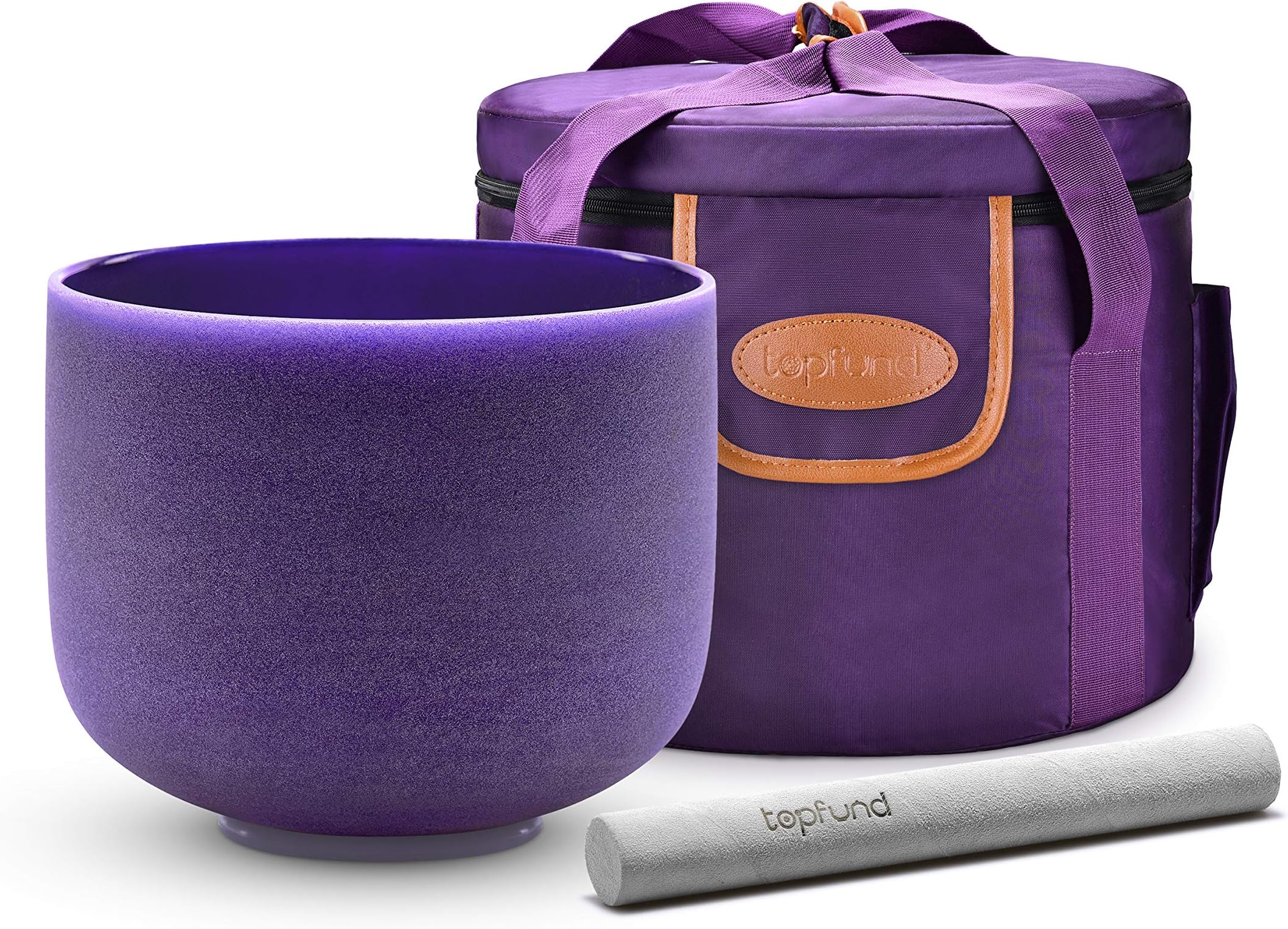 TOPFUND Violet B Note Crystal Singing Bowl Crown Chakra 8 Inch with Heavy Duty Carrying Case and Suede Mallet