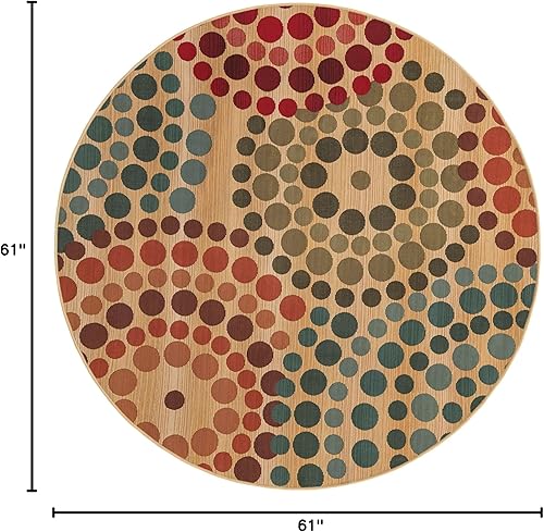 Miniatura 2 de Unique Loom Outdoor Modern Collection - Alfombra de área (5 pies 1 pulgada, redonda, beige y borgoña)