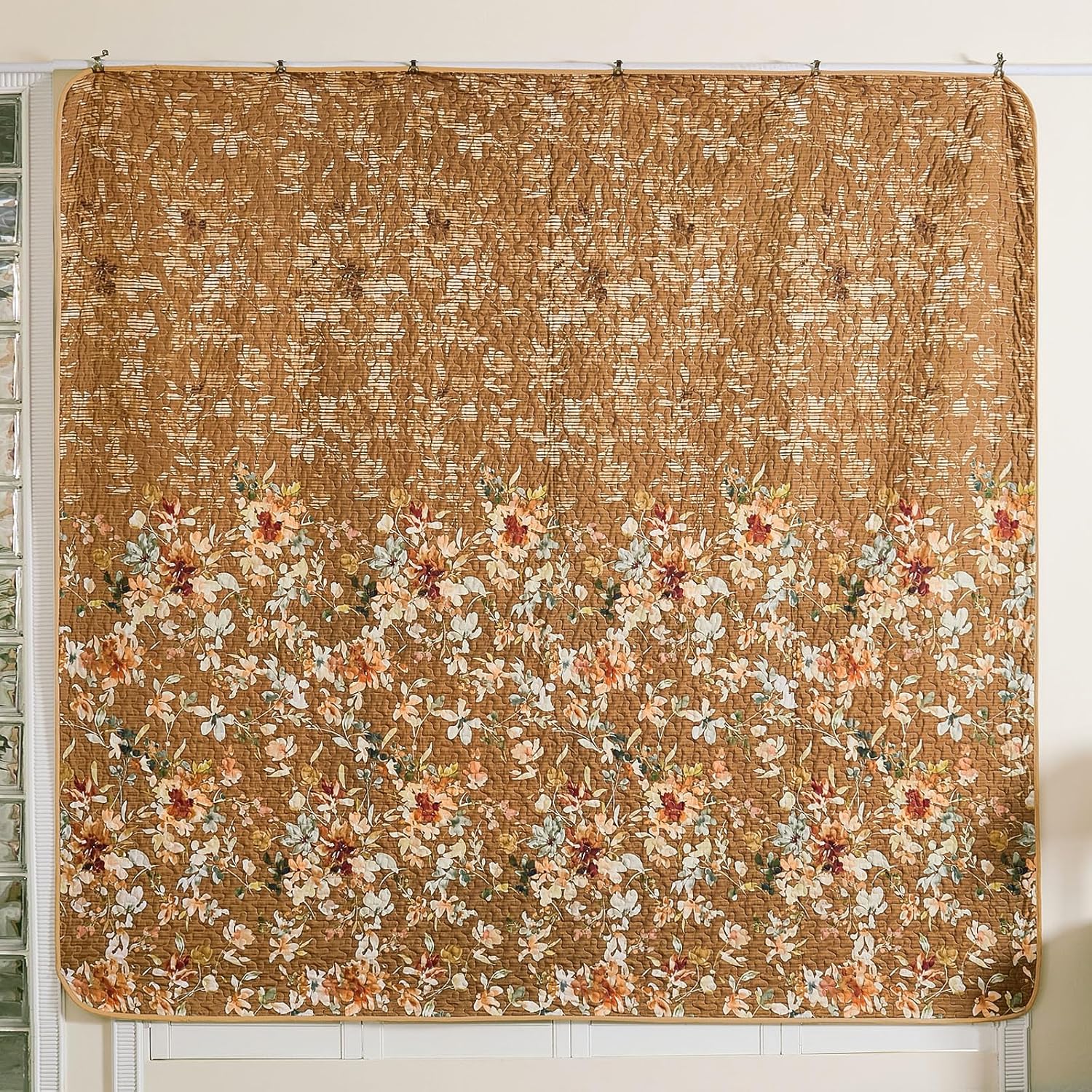 Dobuyly Brown Quilt Set King Size, Floral Bedspreads Coverlet Set, 3 Pieces Soft Lightweight Microfiber Farmhouse Botanical Quilt Bedding Set for All Seasons 110"x90" - Image 6