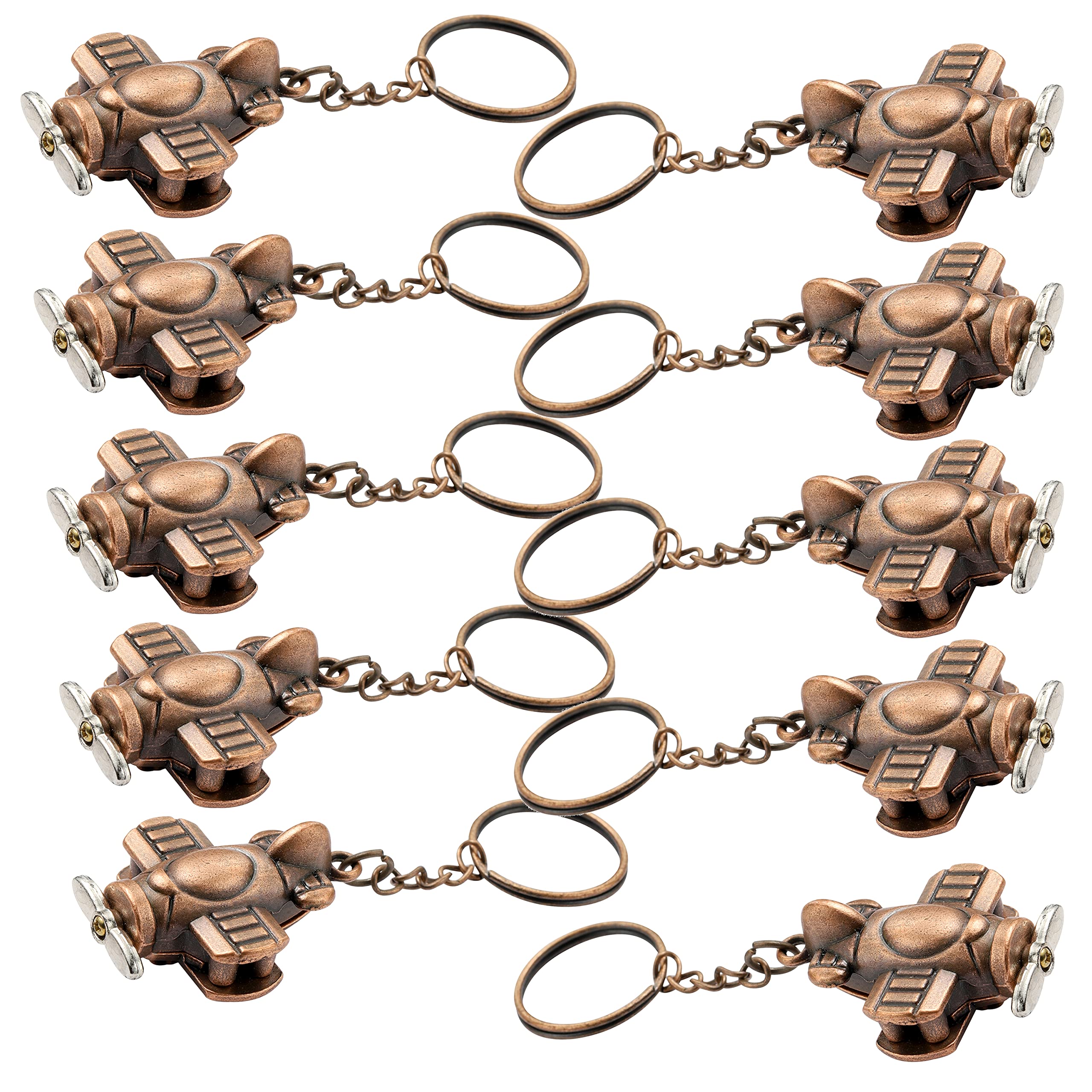 Komonee 10 x Bronze Biplane Keyring – Metal Vintage Plane Aircraft Keychain, Pilot Aviation Gift for Men & Women