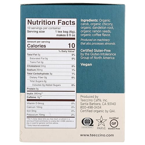 Miniatura 4 de Teeccino Paquete variado de té de diente de león tostado oscuro y diente de león y nuez de caramelo, sin cafeína, té de hierbas tostadas con