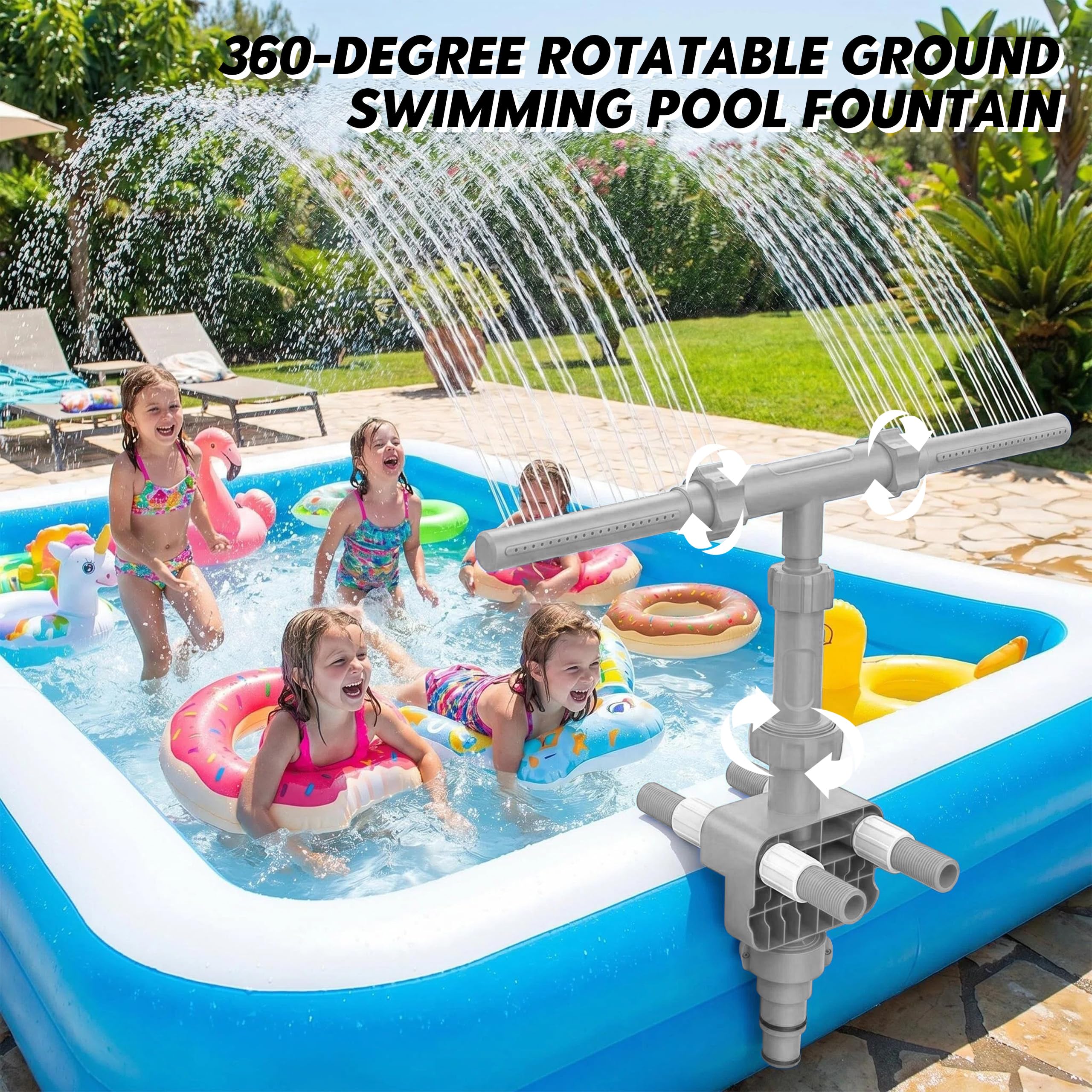 Pool Wasserfall Brunnen Für Aufstellpools, 360° Verstellbarer Dual-Mode Wasserfall-Poolsprinklerbrunnen, Druck- und höhenverstellbares Poolzubehör für Bodenpools(Grau)