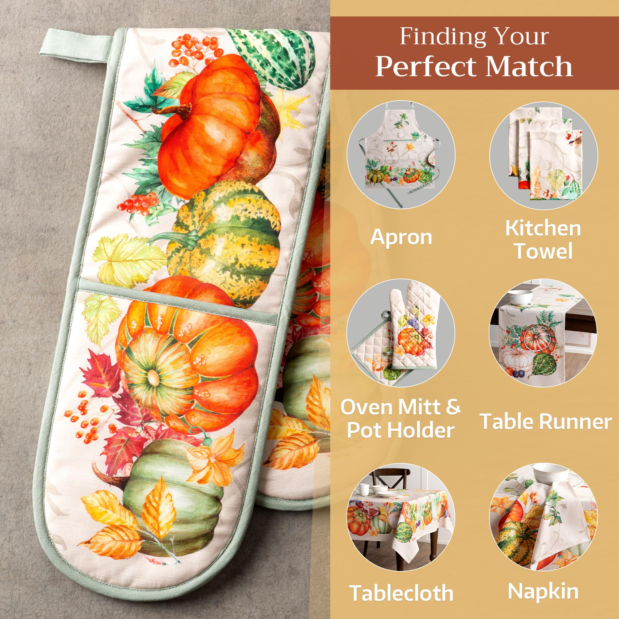 Maison d' Hermine Doppel-Kochhandschuhe, 100 % Baumwolle, Doppel-Ofenhandschuh, 17.8x88.9 cm, mit Aufhängeschlaufe, hitzebeständig, BBQ, Grillen und Mikrowelle, Lumina – Thanksgiving/Weihnachten