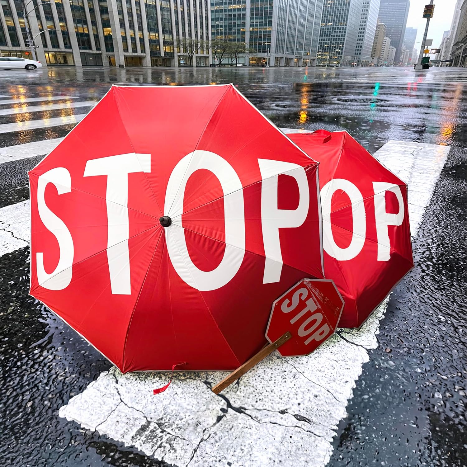 XL - Stick Umbrella, Reflective Edge, Convenient, Red, STOP Sign For Pedestrian Use, Safety Tool, Stroller Accessory, School Supply