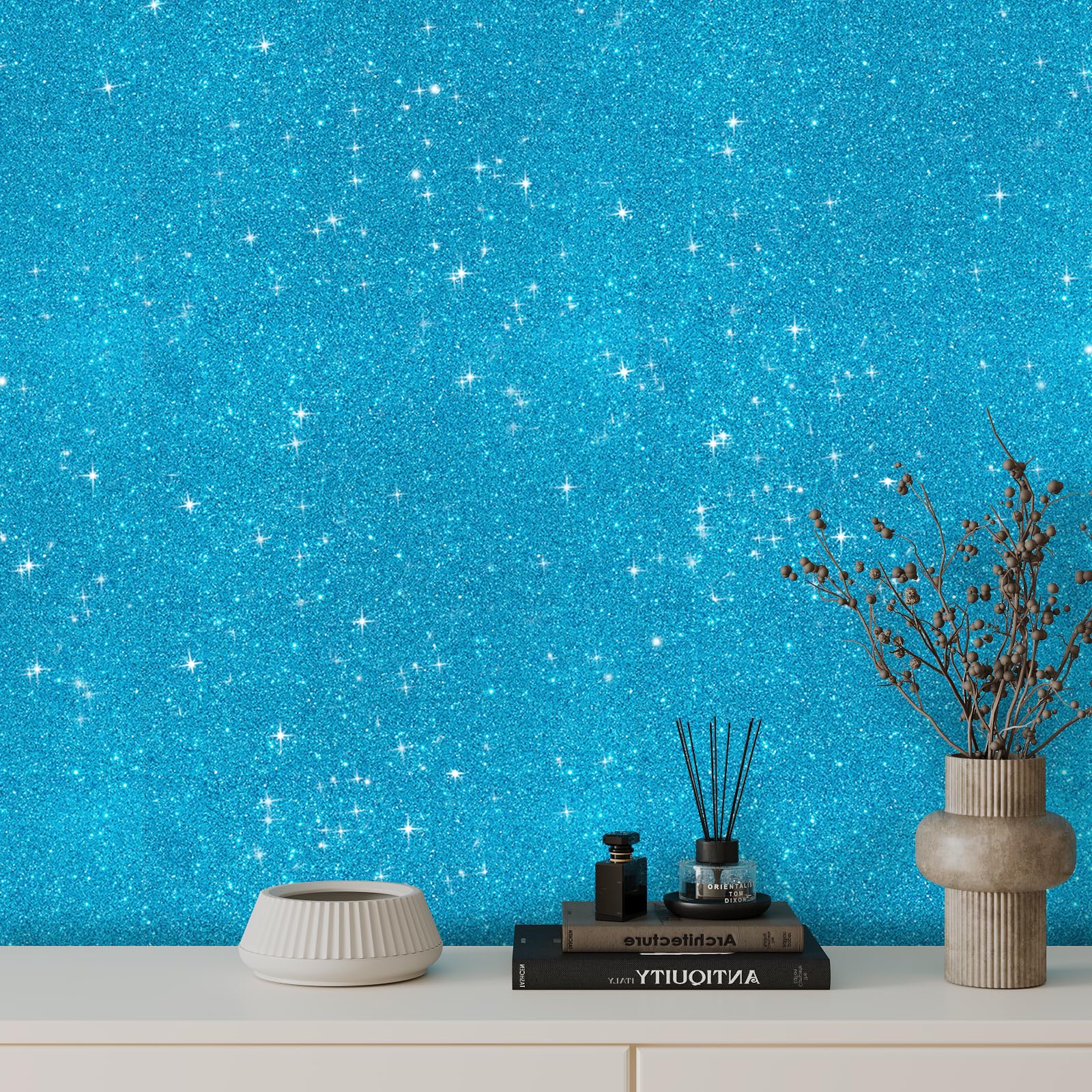 VaryPaper Sky Blue Glitter Wallpaper Peel and Stick Glitter Contact Paper 40cmx200cm Sticky Back Plastic Thick Lining Paper for Wall Living Room Bedroom Furniture Wrap Gift Wrapping Party Decor - Image 3