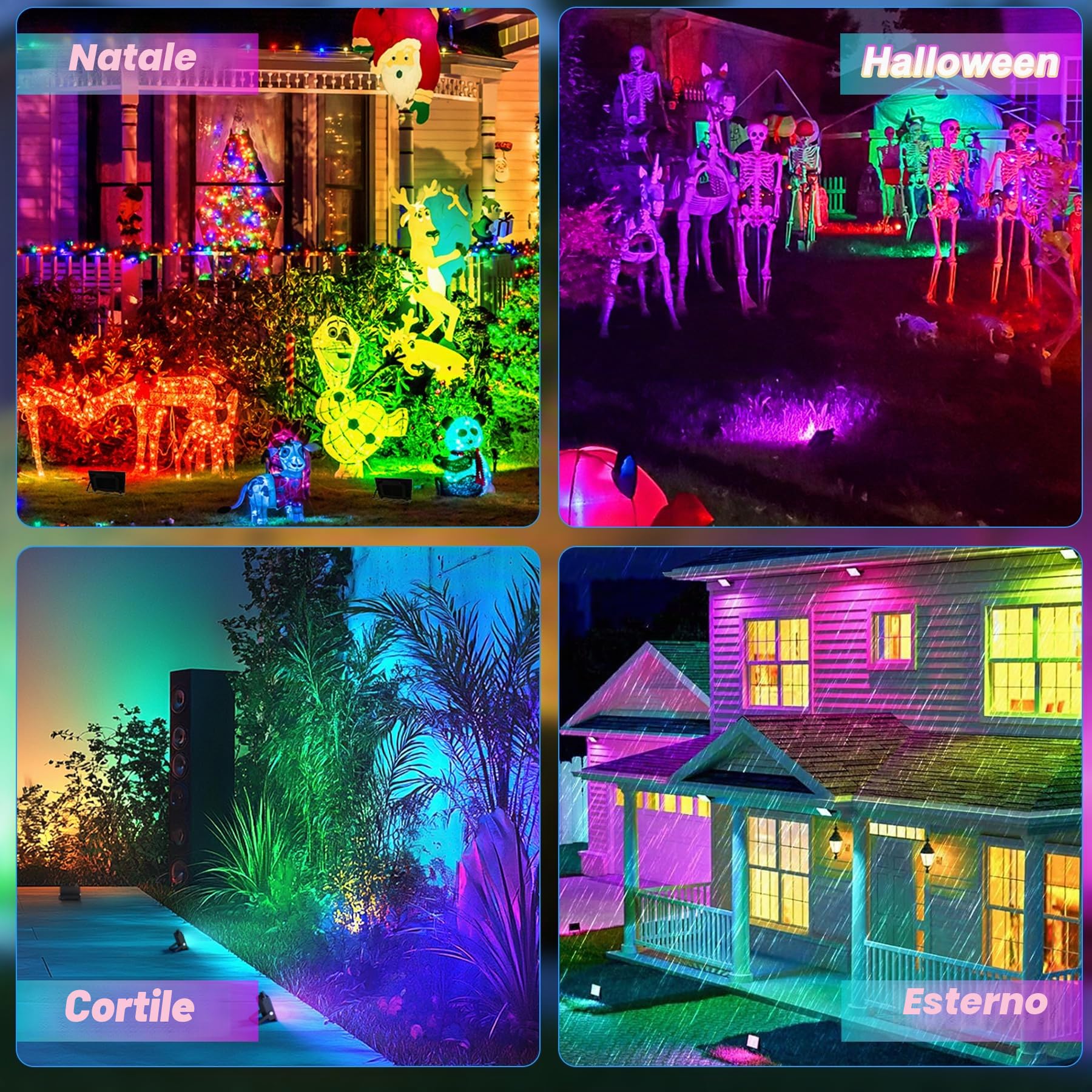 2 Pezzi Faretto LED RGB 50W, Faro Led Rgb Esterno con 360° Telecomando e APP Bluetooth IP66 Impermeabile Proiettori RGB 16 Milioni di Colori Dimmerabile Faretti rgb per Esterni Festa Halloween