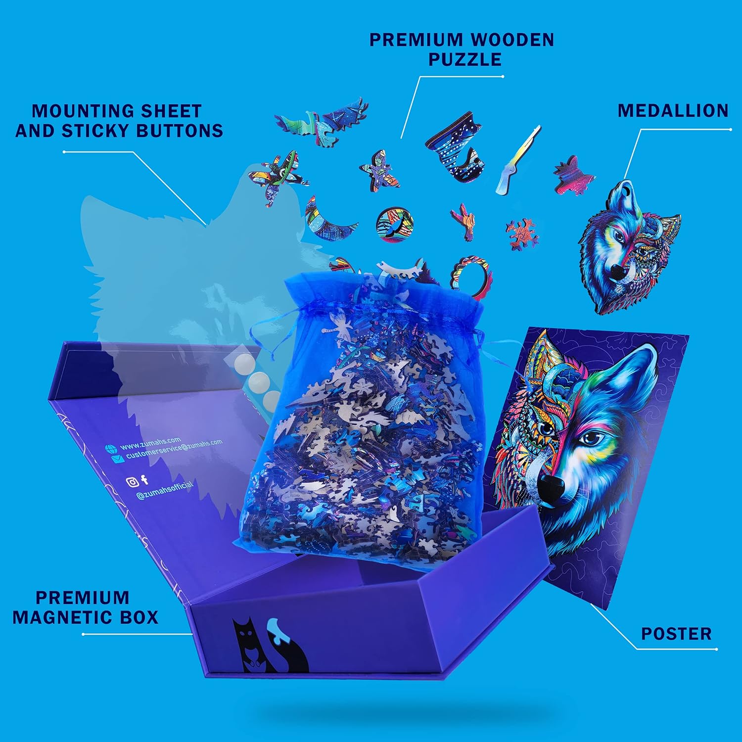 Buy Zumahs Wooden Jigsaw Puzzle For Adults And Kids Night Wolves 290 Pieces King Size 11 7 X 16 5 In Fun Gift For Family Wolf Unique Laser Cut Whimsy Pieces Real Wood Animal