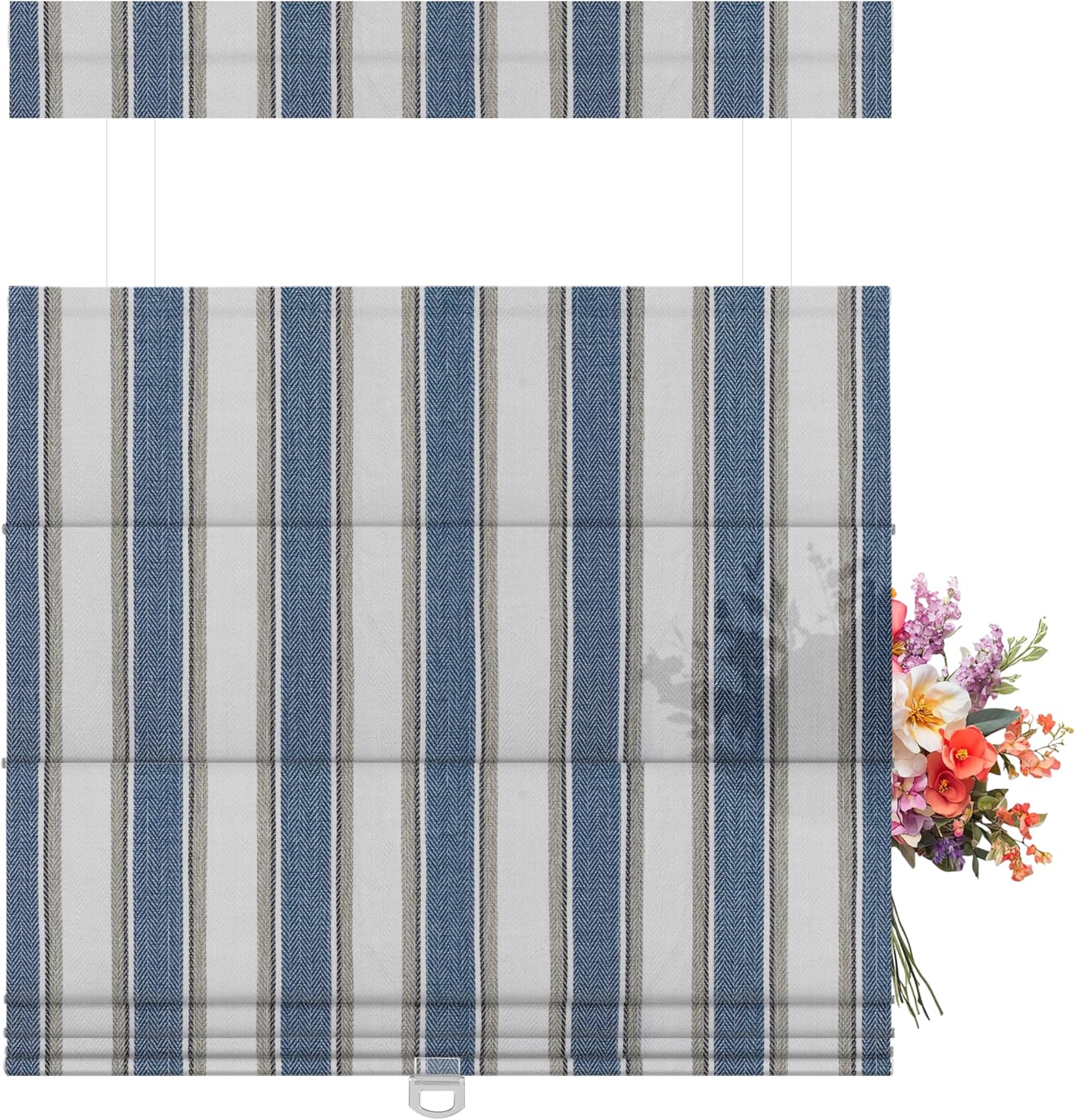 Top Down Bottom Up Roman Shades for Windows,Classic Stripe Custom Roman Blinds,UV Protection,Privacy Window Shades,Easy to Install,70% Blackout Blue Striped,Custom Size