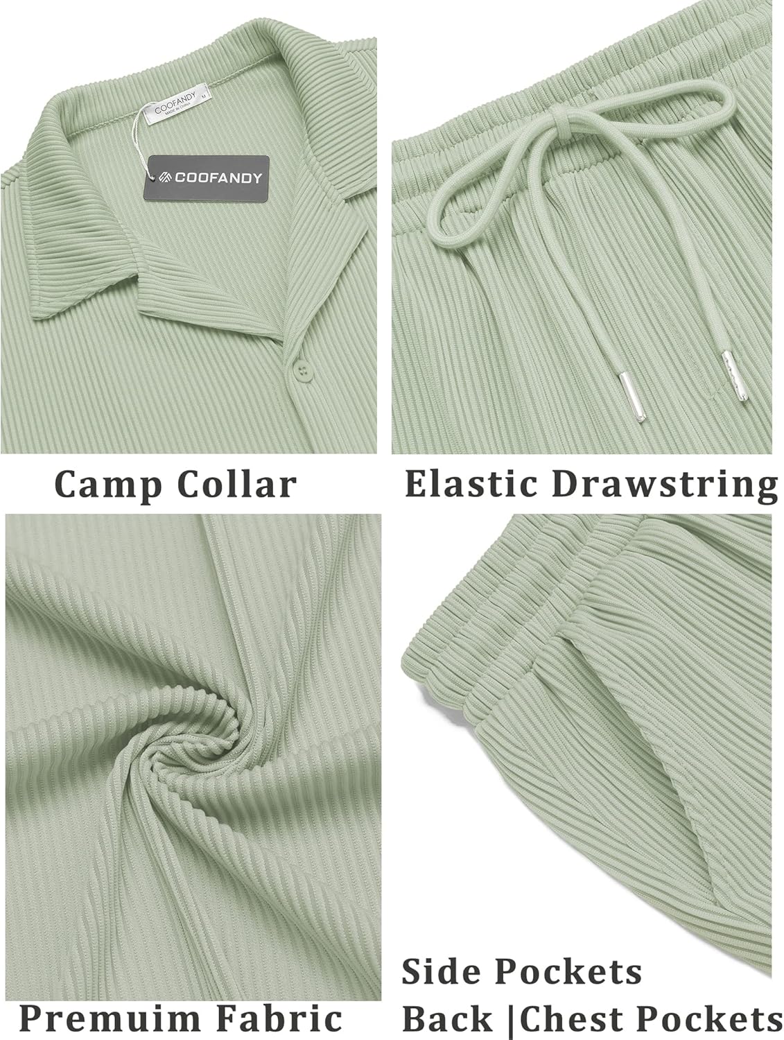 COOFANDY Men's 2 Pieces Shirt Sets Short Sleeve Casual Button Down Hippie T-Shirts Shorts Sets Summer Fashion Beach Outfits - Image 5