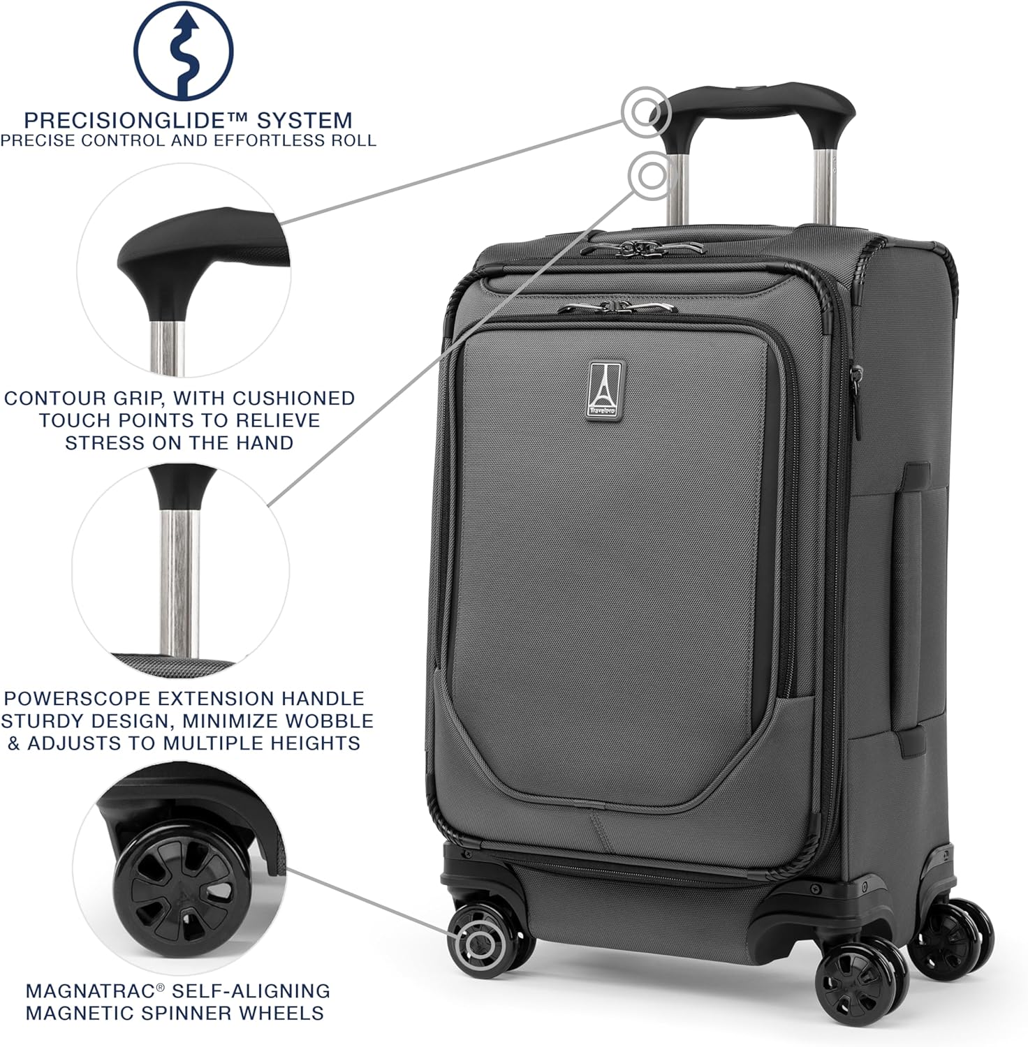 Travelpro Crew Classic Lightweight Softside Expandable Carry on Luggage, 8 Wheel Spinner Suitcase, Men and Women, Carry On 21-Inch, Titanium Grey - Image 3