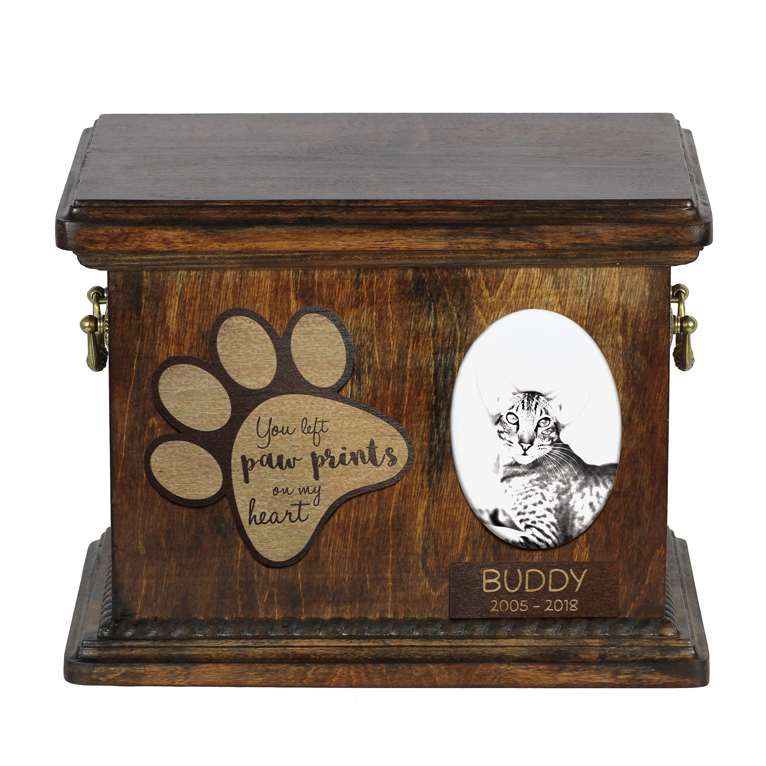 Urne pour chat Oriental en bois fait main boîte cinéraire céramique Art-Dog