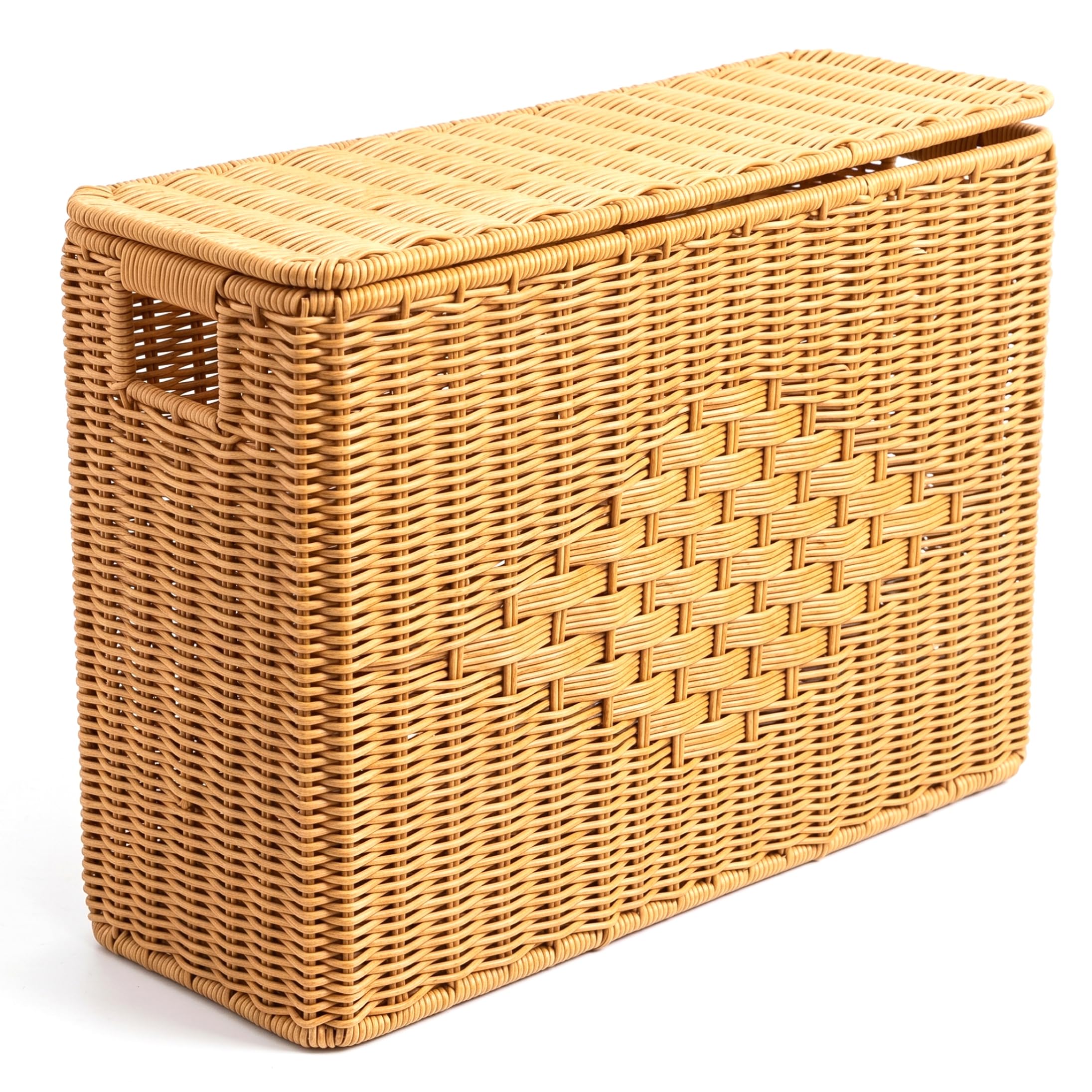Contenedor de almacenamiento alto y estrecho, cesta estrecha, cesta tejida a mano con tapa, organizador de esquina que ahorra espacio para sala de estar, baño, dormitorio, 15 × 6 × 10 pulgadas