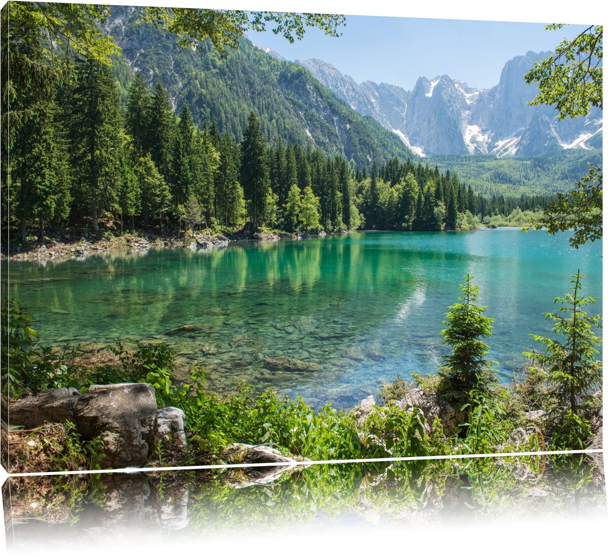 Pixxprint Wunderschöner See im Wald, Größe: 120x80cm, Leinwandbild, fertig gespannt, Wandbild, Dekoration, Kunstdruck, kein Poster
