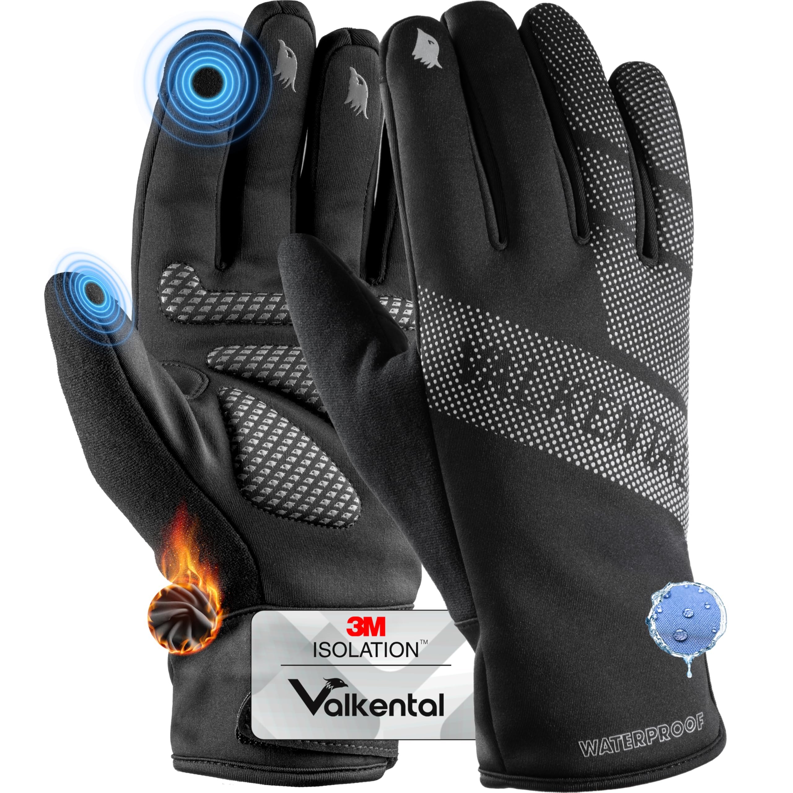 Valkental® Gants de vélo imperméables avec Isolation 3M | Rembourrés et antidérapants | Gants d'hiver et Gants de mi-Saison [Hommes & Femmes] avec Fonction Tactile GloRider V2