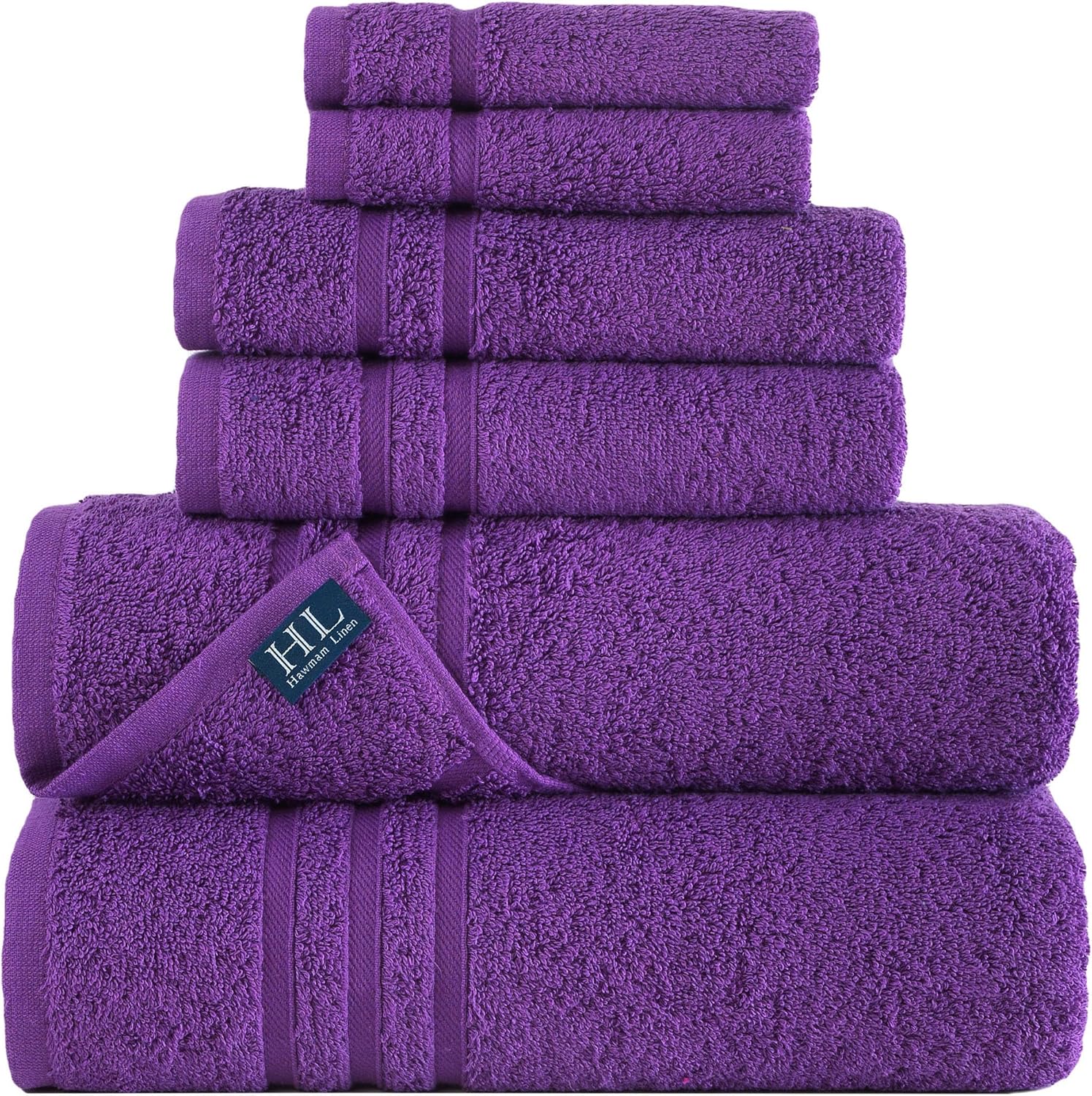 Hawmam Linen Purple 6 Piece Bath Towels Set for Bathroom Original Turkish Cotton Soft, Absorbent and Premium 2 Bath Towels, 2 Hand Towels, 2 Washcloths 6 Piece Towel Set Lilac