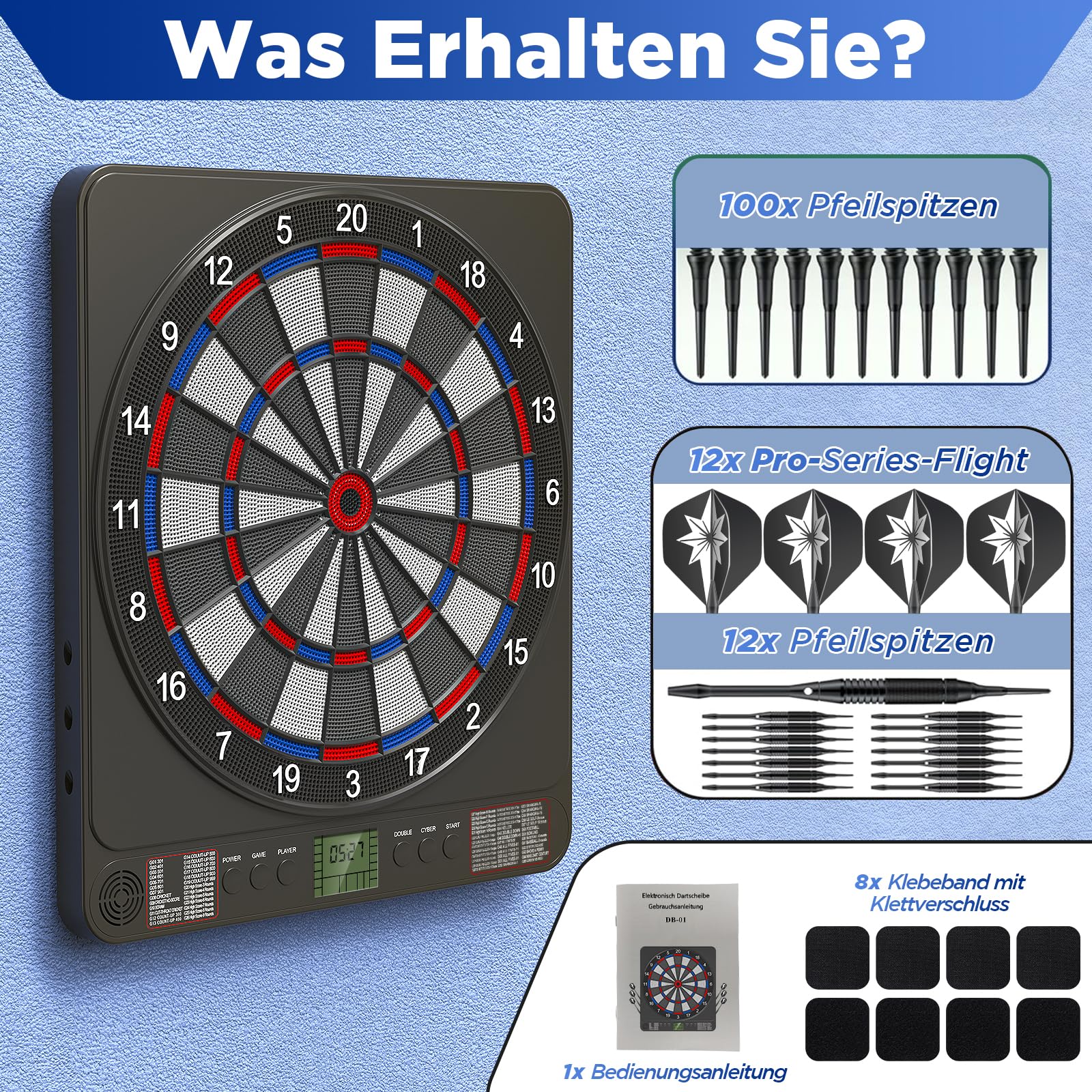 Elektronische Dartscheibe I E-Dartboard für Erwachsene I 12 Dartpfeilen & Ersatzspitzen I Geeignet für Partys und Spieleabende
