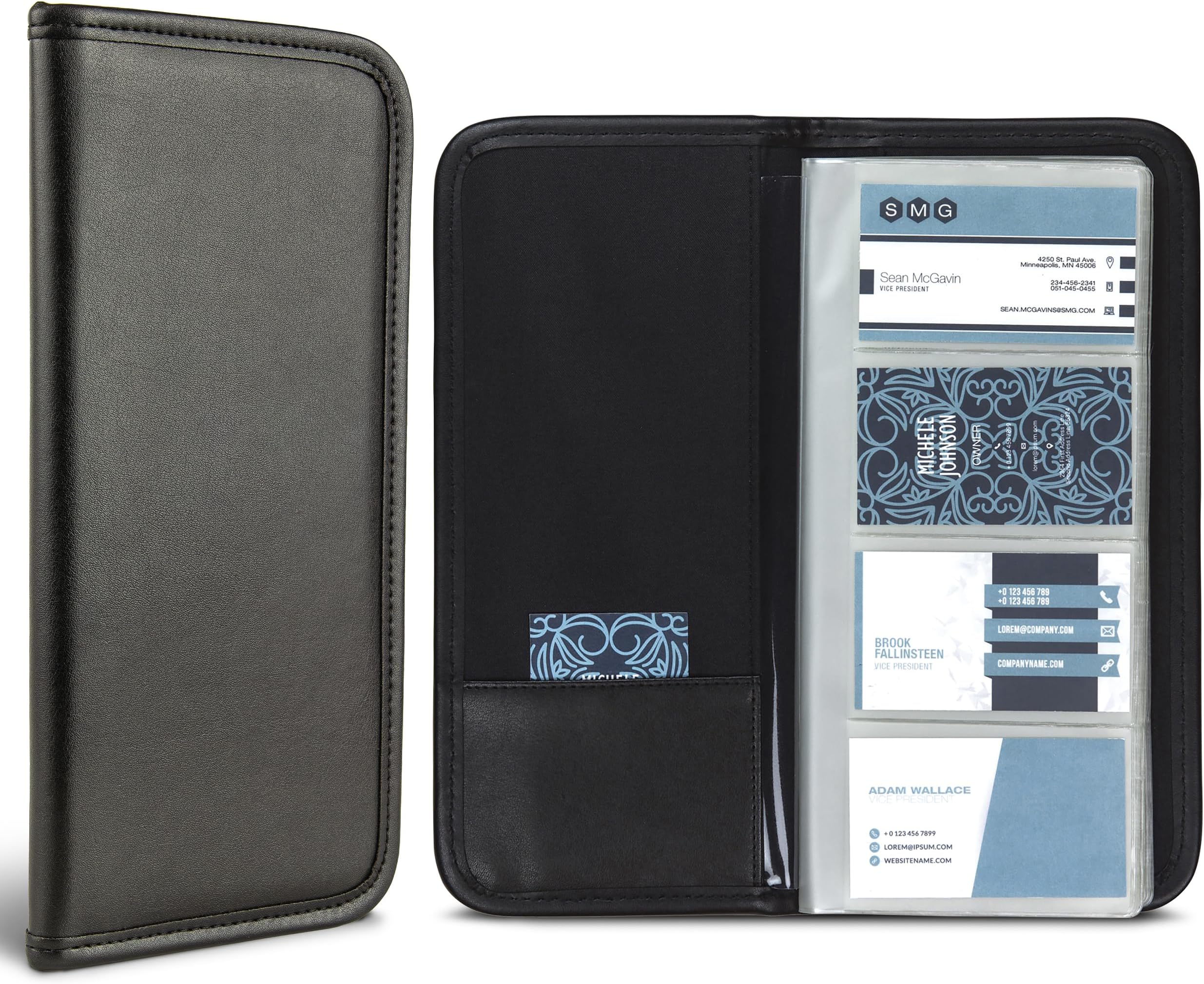 Samsill Professional Business Card Organizer with Padded Cover, Card Holder for 160 Cards, Black