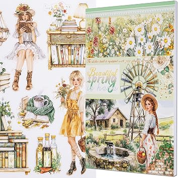 YagCu Journaling Stickers, Spring Scrapbook Sticker Book, Junk Journal Supplies, Pre-Cut Aesthetic Scrapbooking for Adults, Decorative Ephemera Bullet Planner DIY Arts Craft Collage