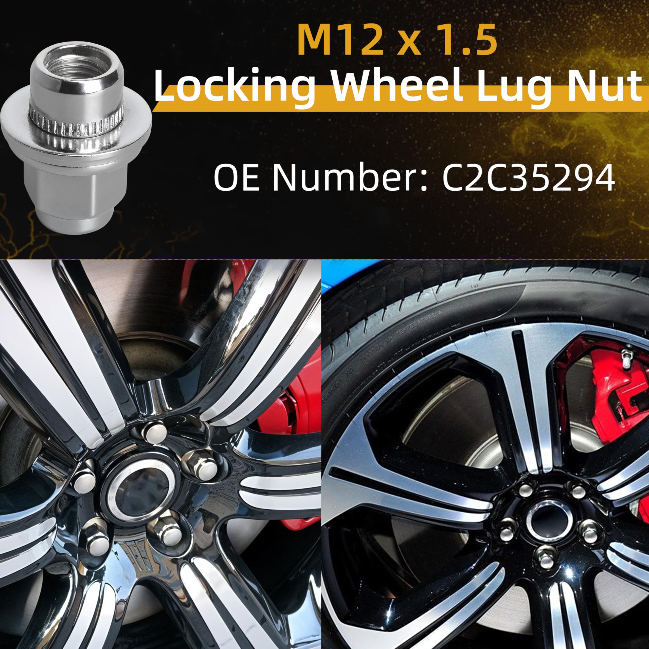 Lot de 20 écrous de roue en acier au carbone pour Jaguar F-Type, S-Type, X-Type, XF Series, XJ X350/X351/X358, XK/XKR Series, M12 x 1,5